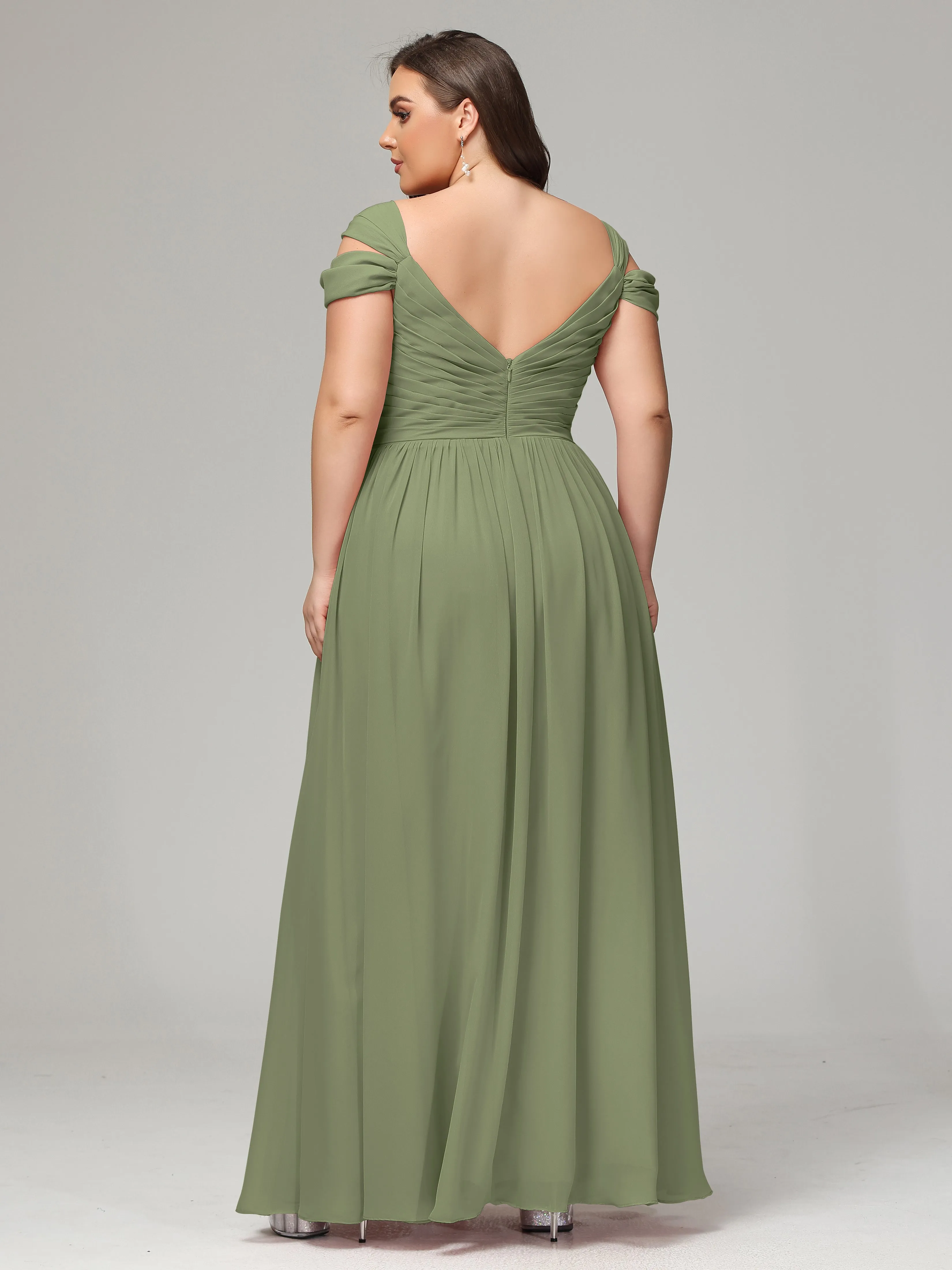 Cap Sleeves Chiffon Plus Size Bridesmaid Dresses With Split