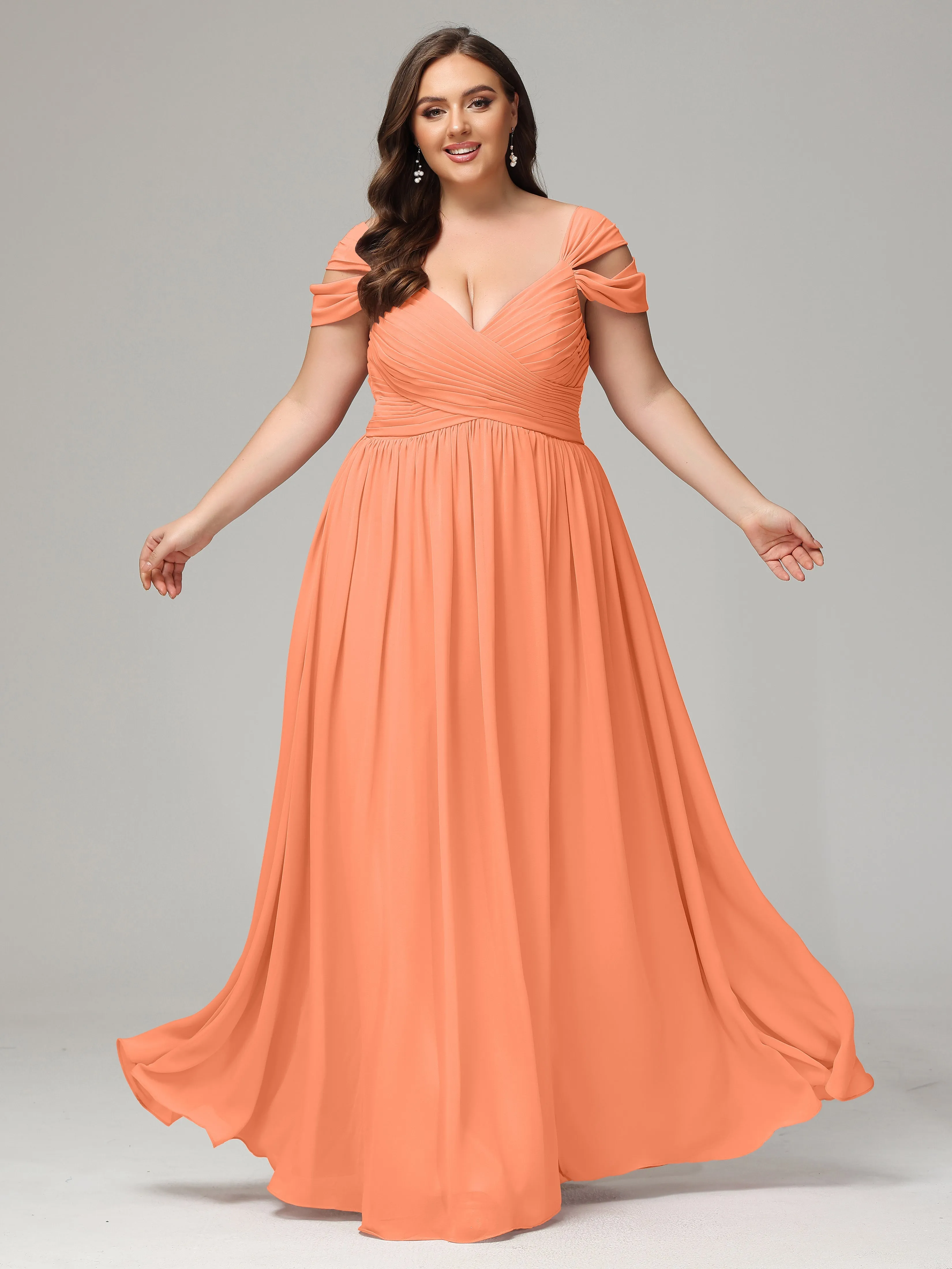 Cap Sleeves Chiffon Plus Size Bridesmaid Dresses With Split