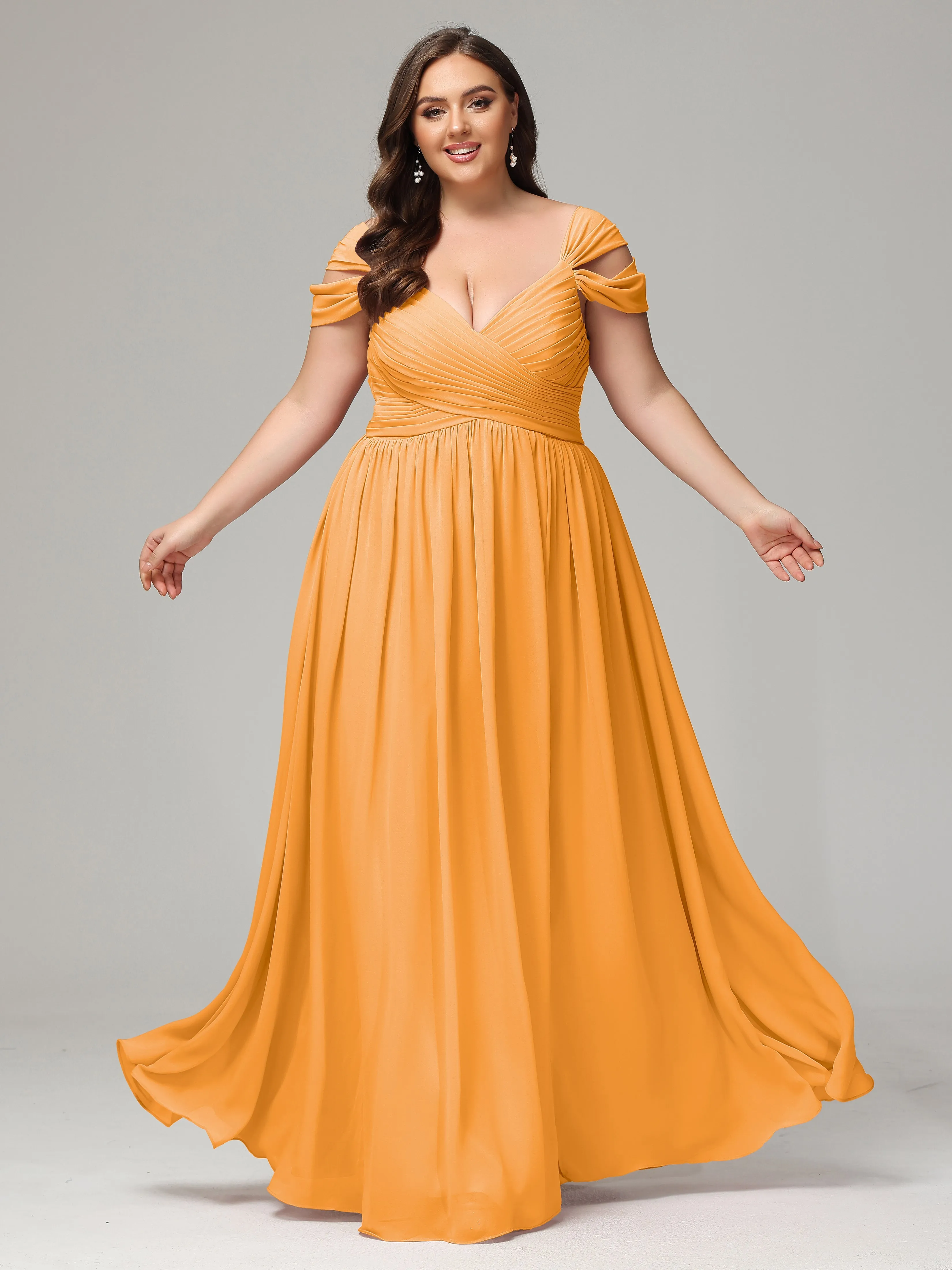 Cap Sleeves Chiffon Plus Size Bridesmaid Dresses With Split