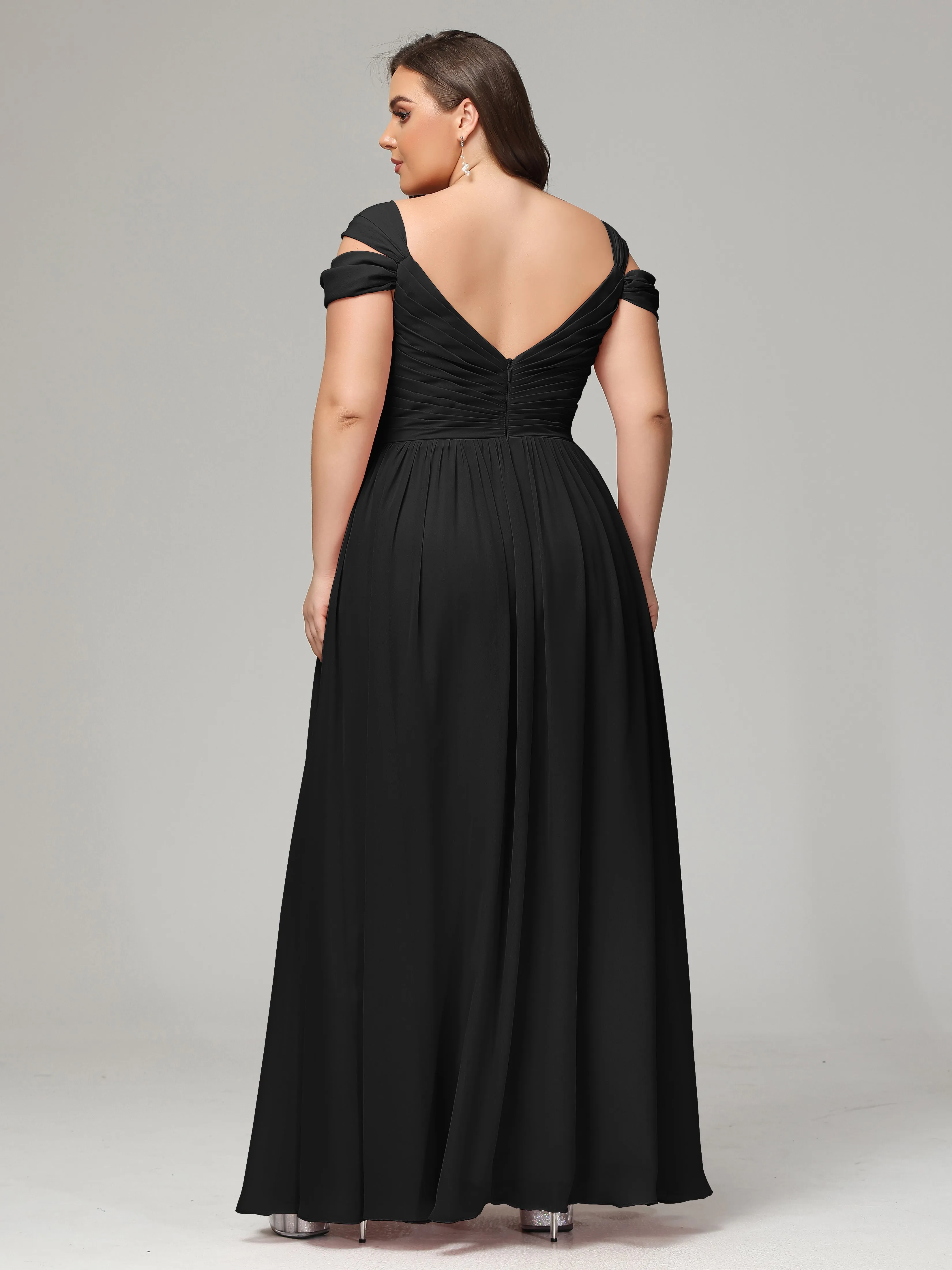 Cap Sleeves Chiffon Plus Size Bridesmaid Dresses With Split