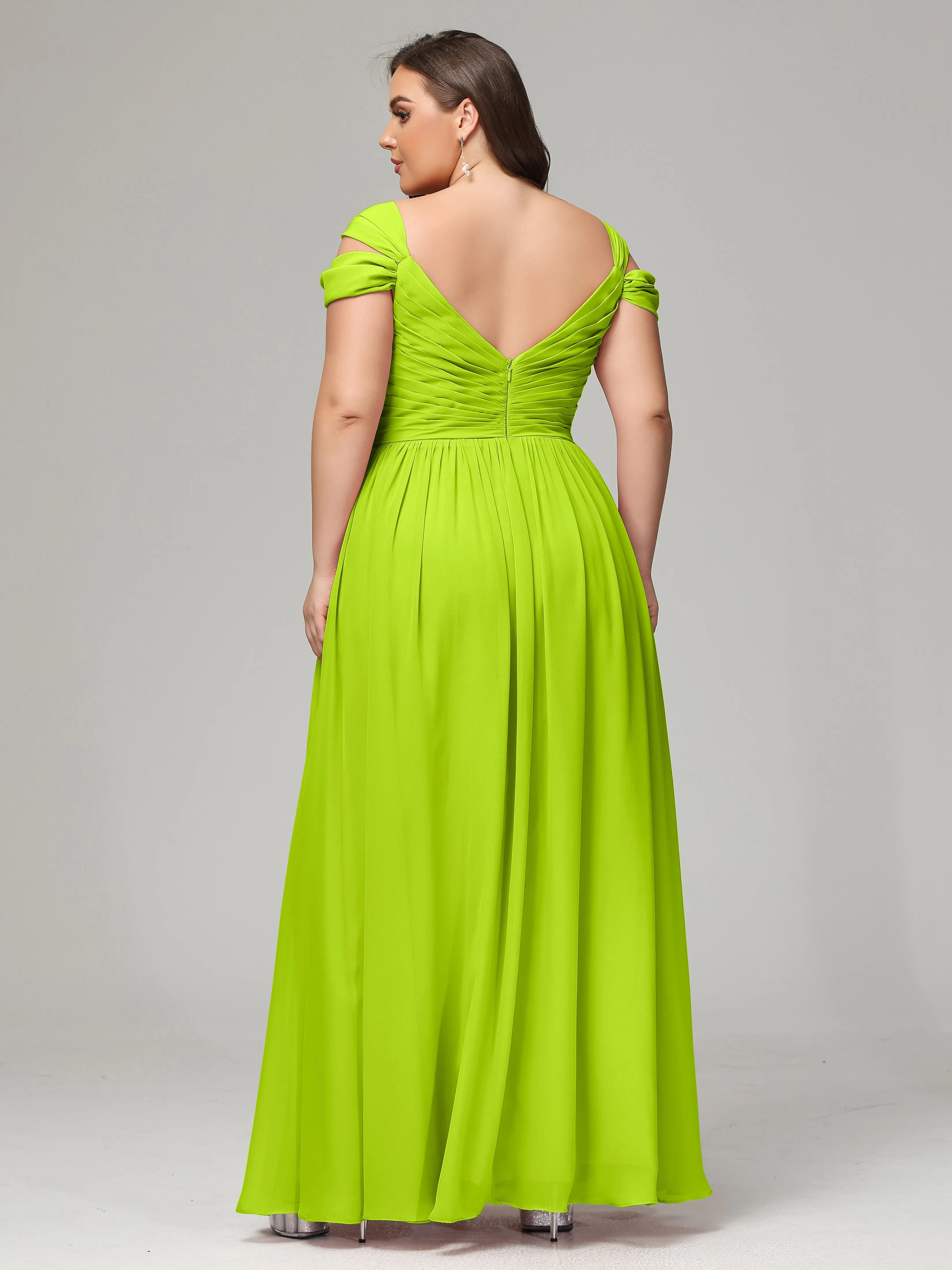 Cap Sleeves Chiffon Plus Size Bridesmaid Dresses With Split