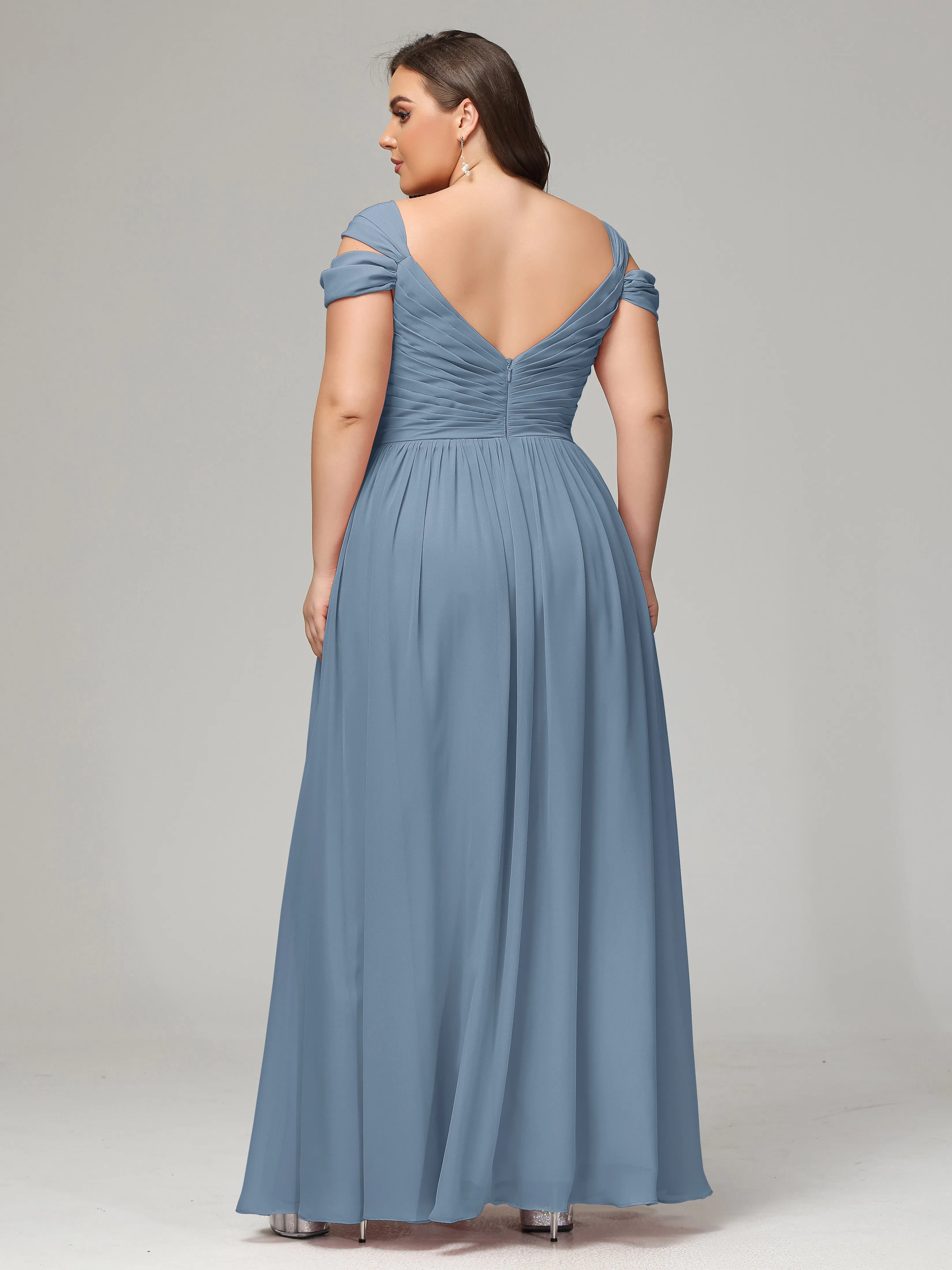 Cap Sleeves Chiffon Plus Size Bridesmaid Dresses With Split
