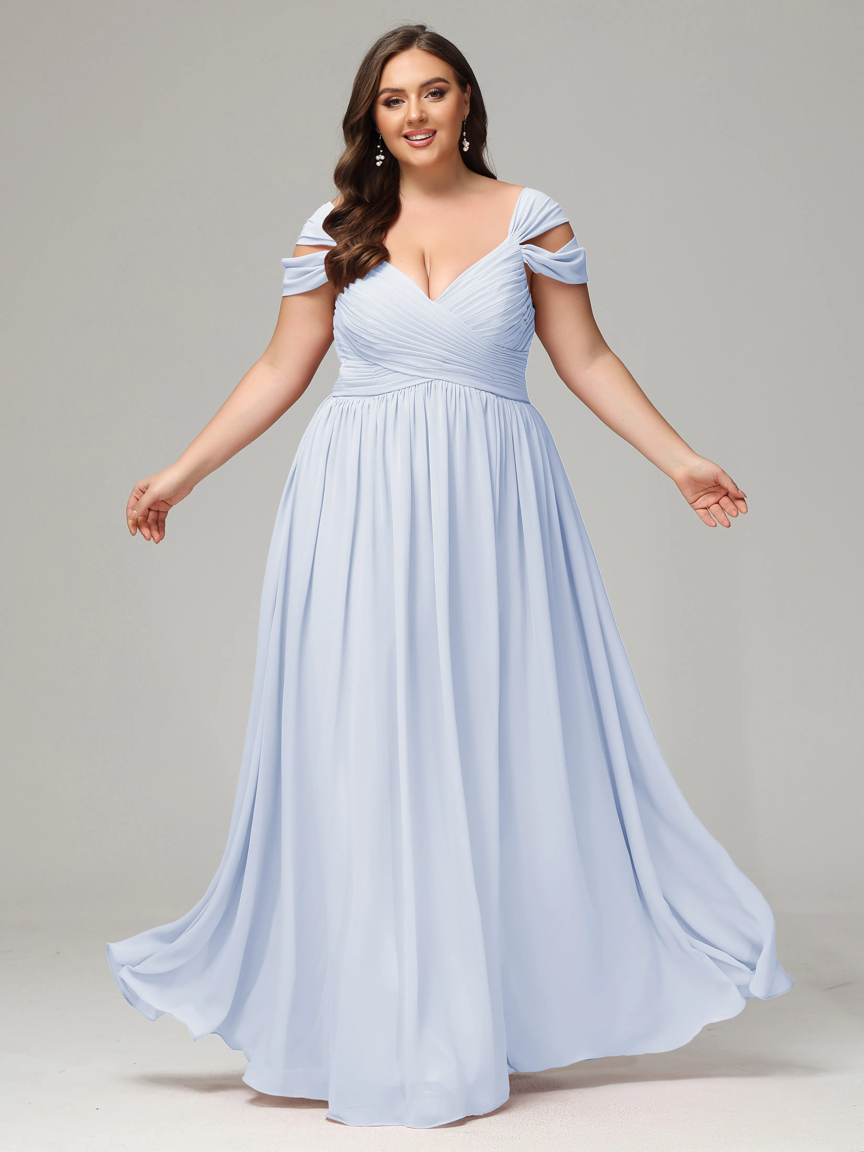 Cap Sleeves Chiffon Plus Size Bridesmaid Dresses With Split