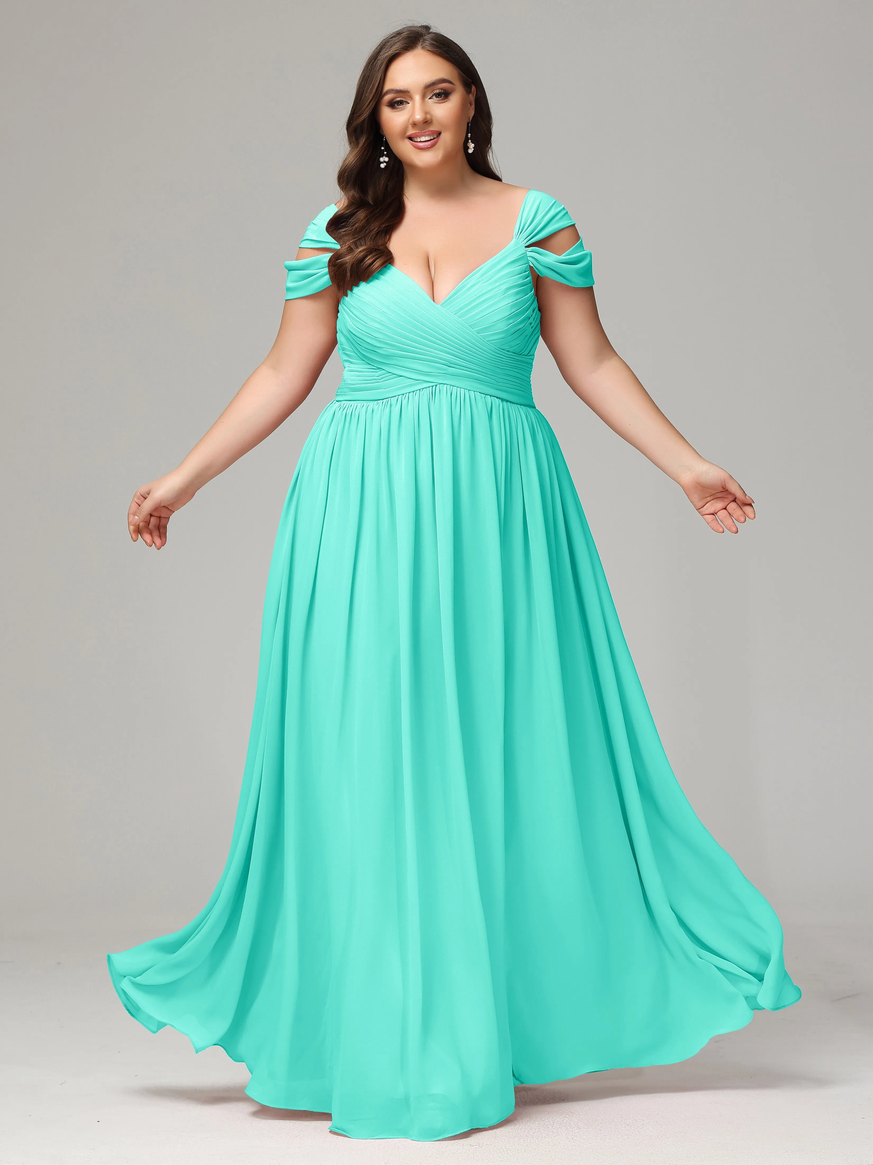 Cap Sleeves Chiffon Plus Size Bridesmaid Dresses With Split