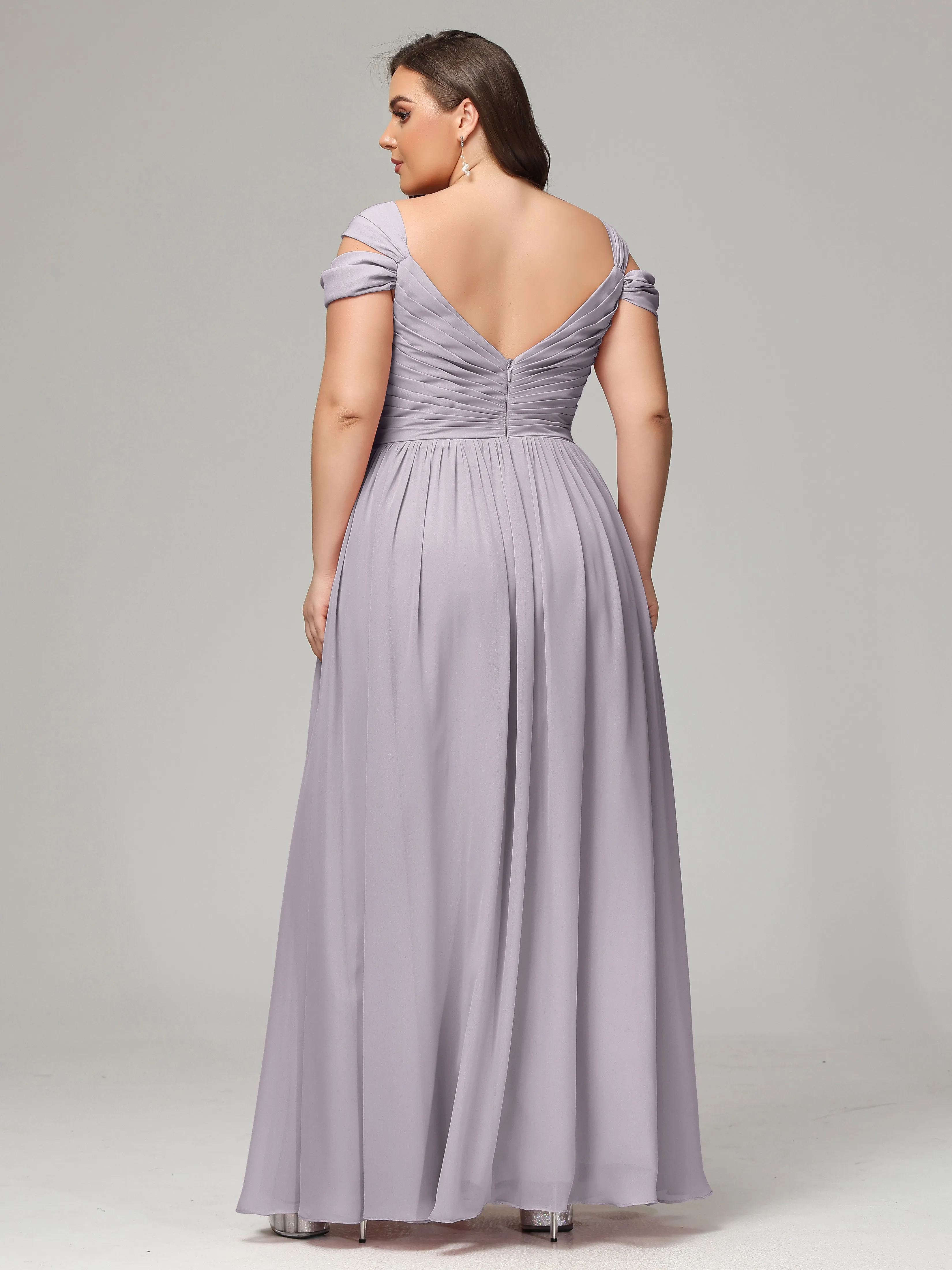 Cap Sleeves Chiffon Plus Size Bridesmaid Dresses With Split