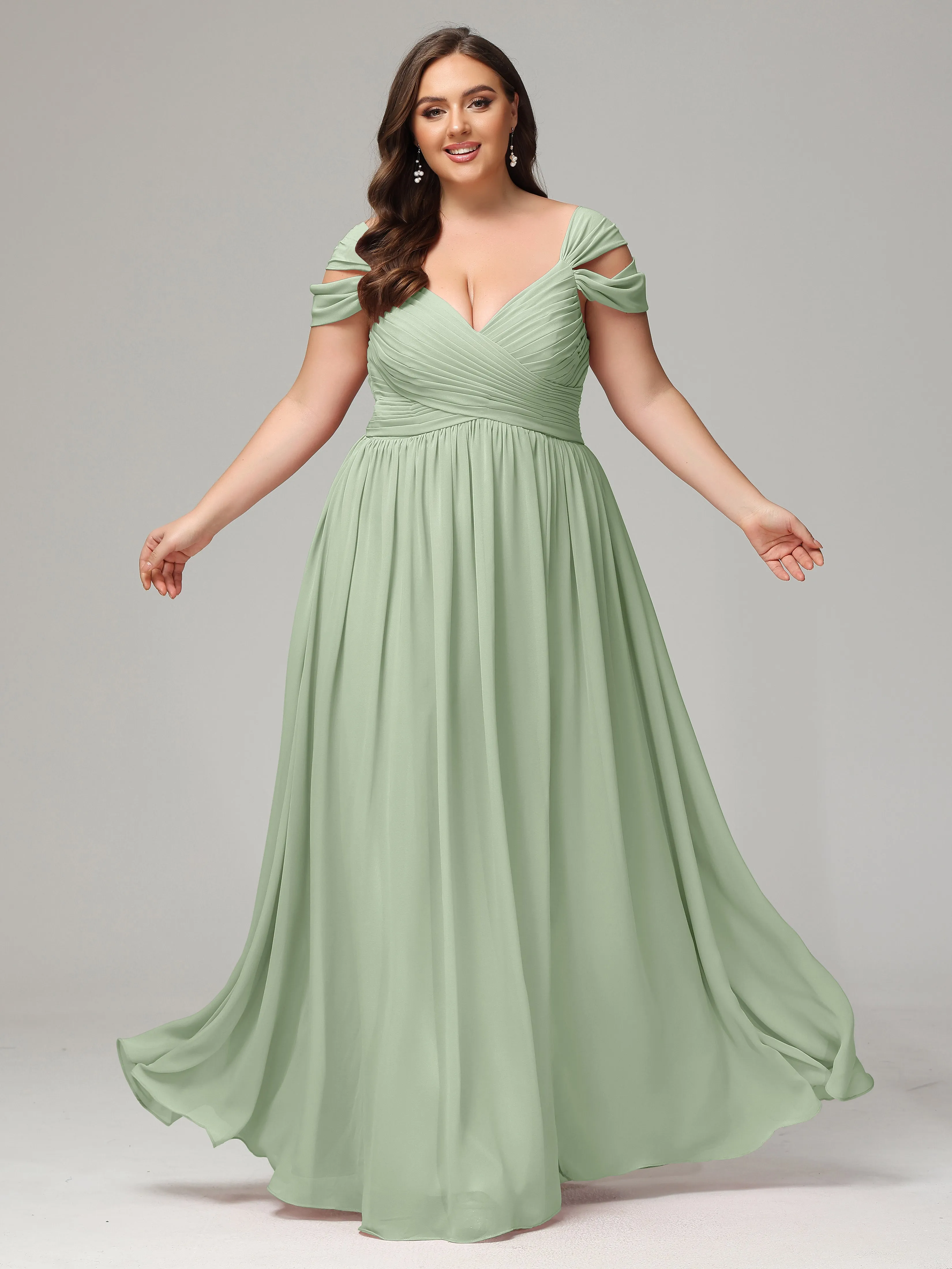 Cap Sleeves Chiffon Plus Size Bridesmaid Dresses With Split