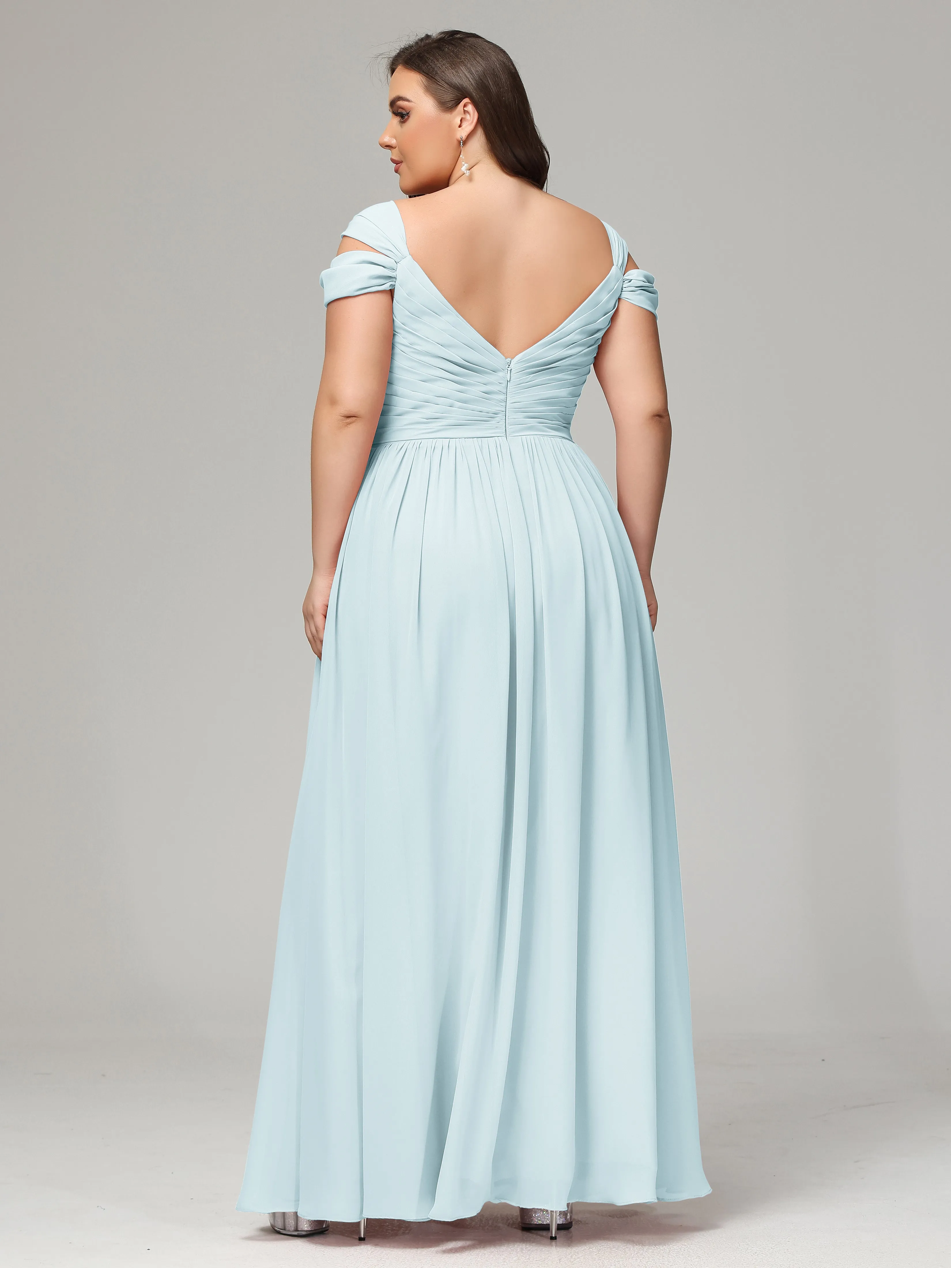Cap Sleeves Chiffon Plus Size Bridesmaid Dresses With Split