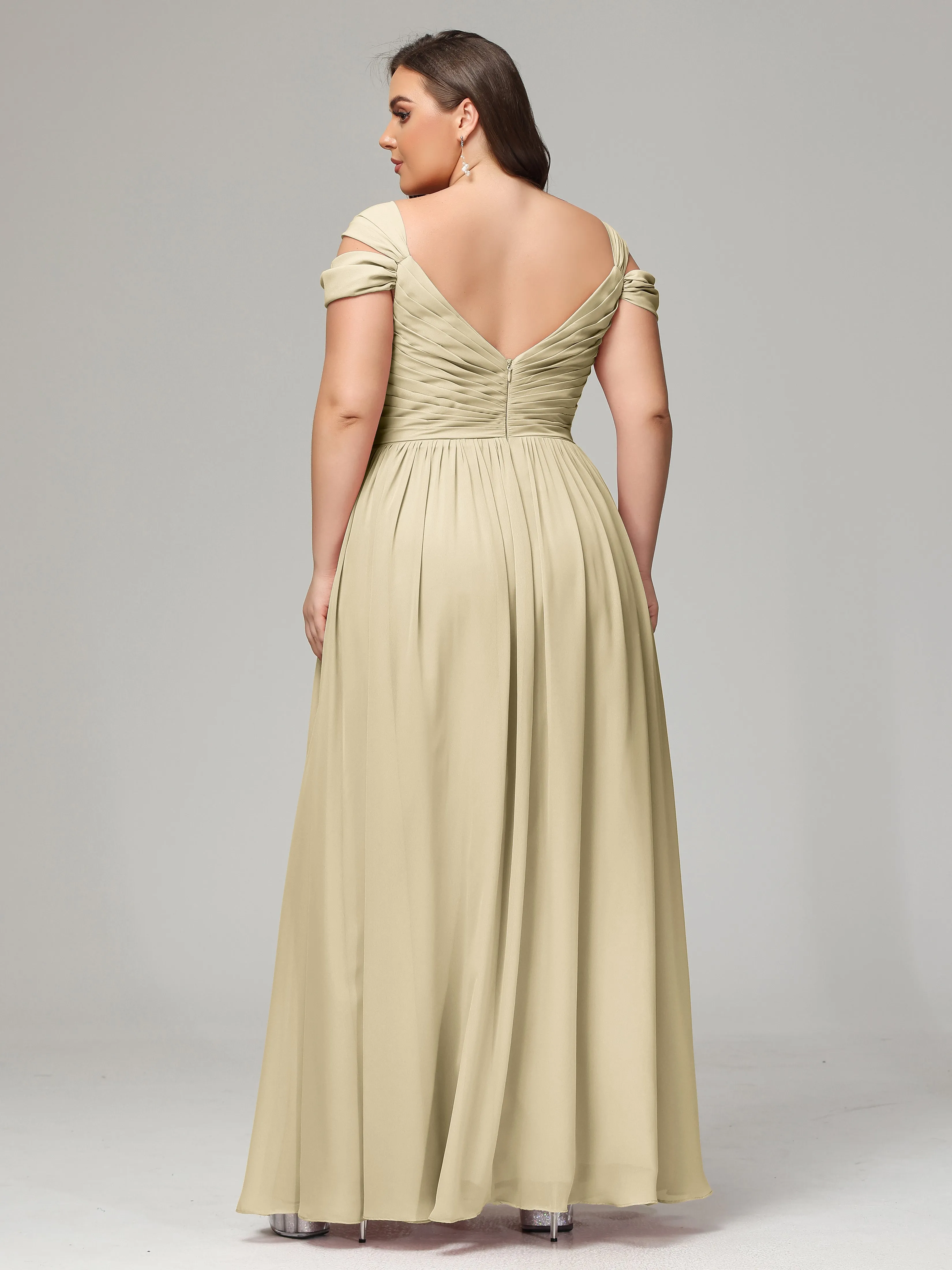 Cap Sleeves Chiffon Plus Size Bridesmaid Dresses With Split