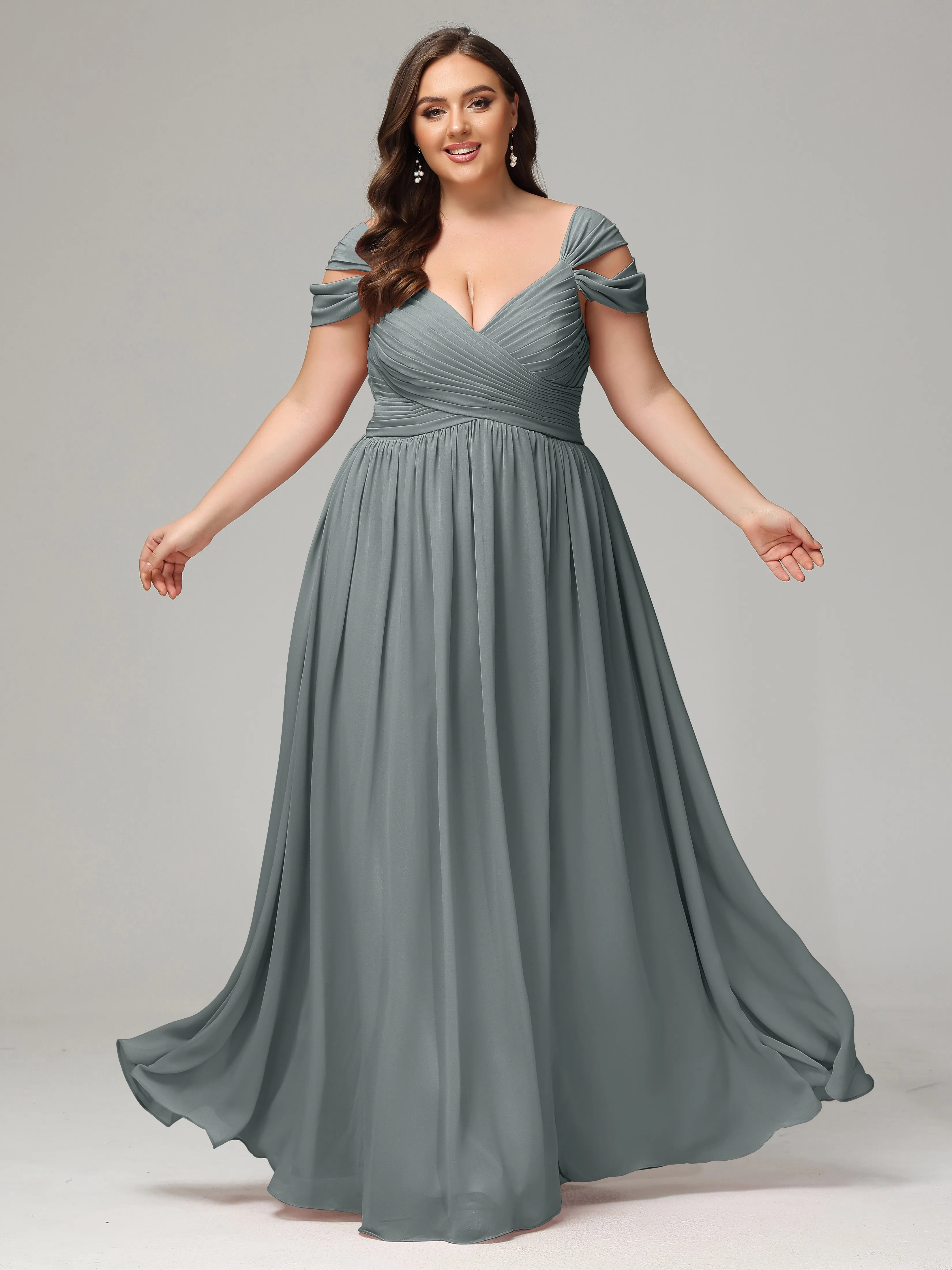 Cap Sleeves Chiffon Plus Size Bridesmaid Dresses With Split
