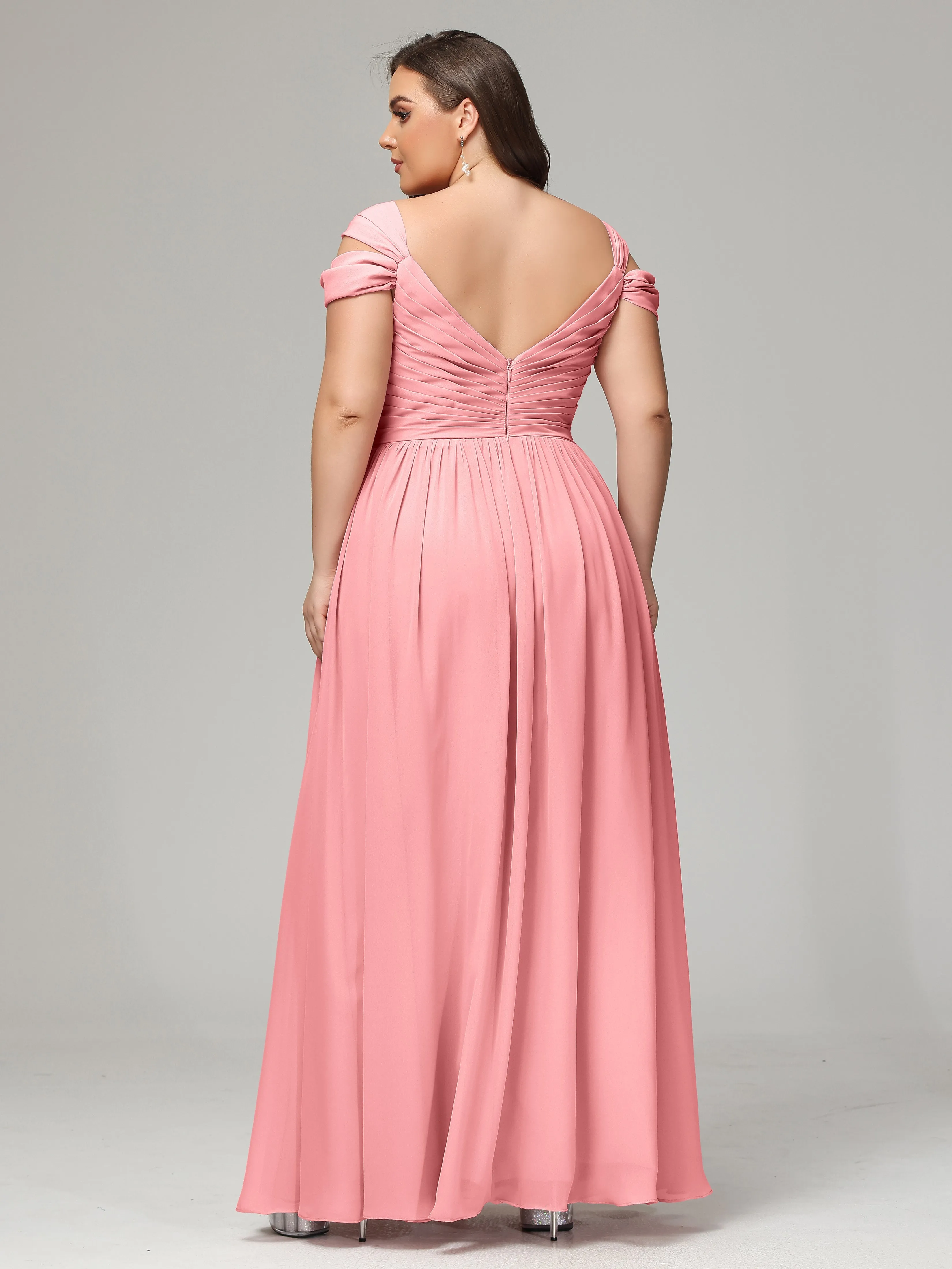 Cap Sleeves Chiffon Plus Size Bridesmaid Dresses With Split