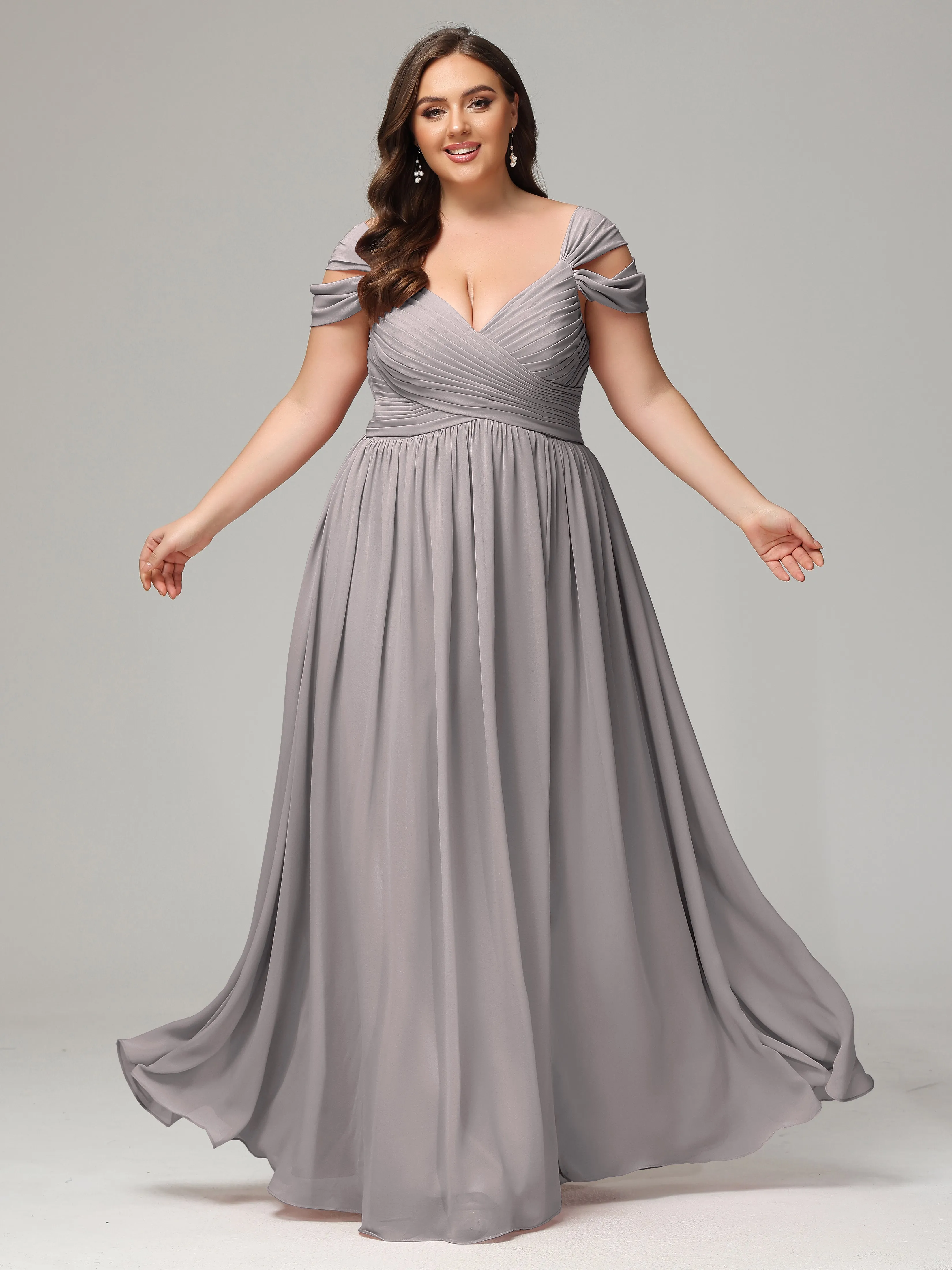 Cap Sleeves Chiffon Plus Size Bridesmaid Dresses With Split