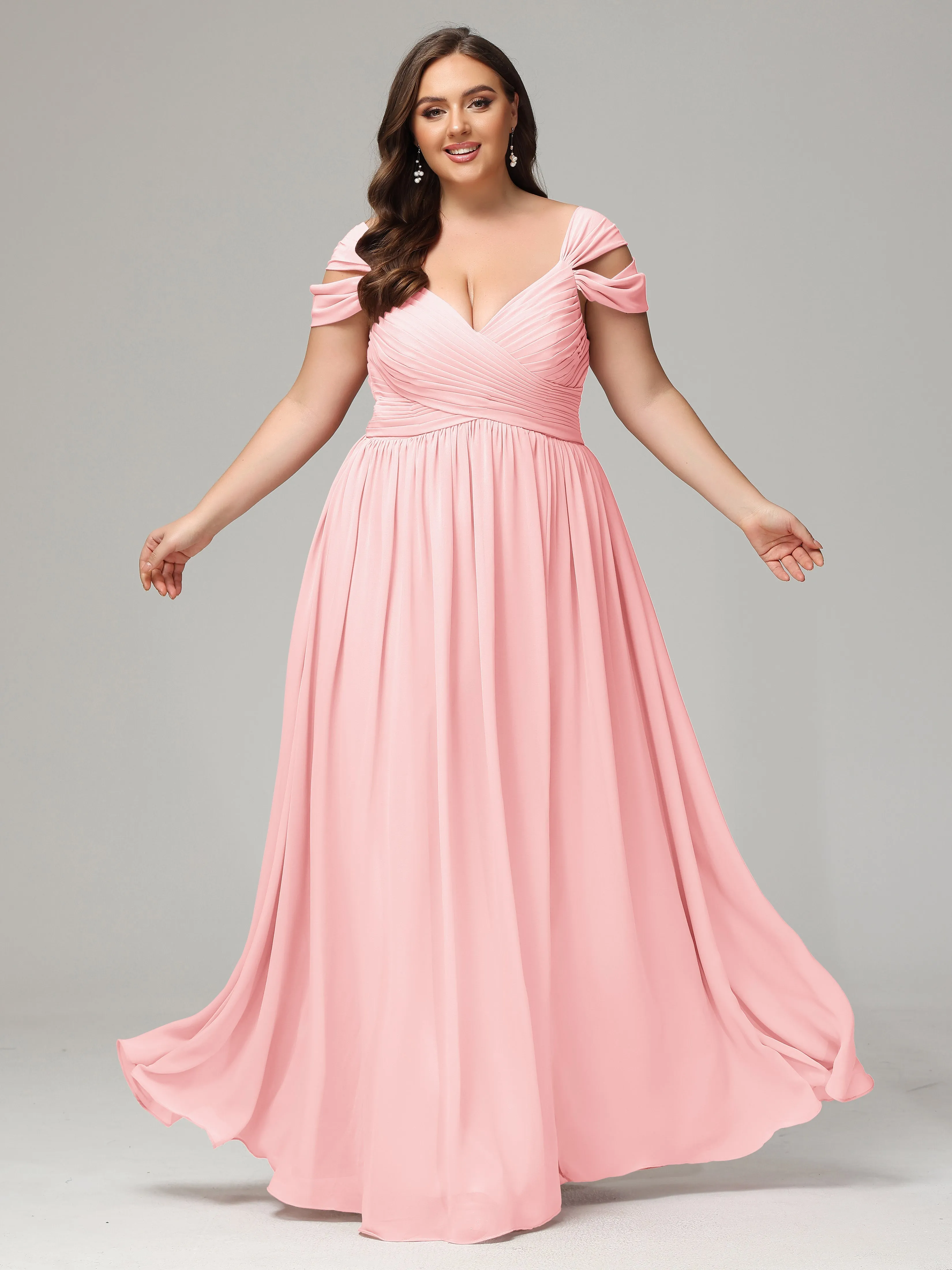 Cap Sleeves Chiffon Plus Size Bridesmaid Dresses With Split