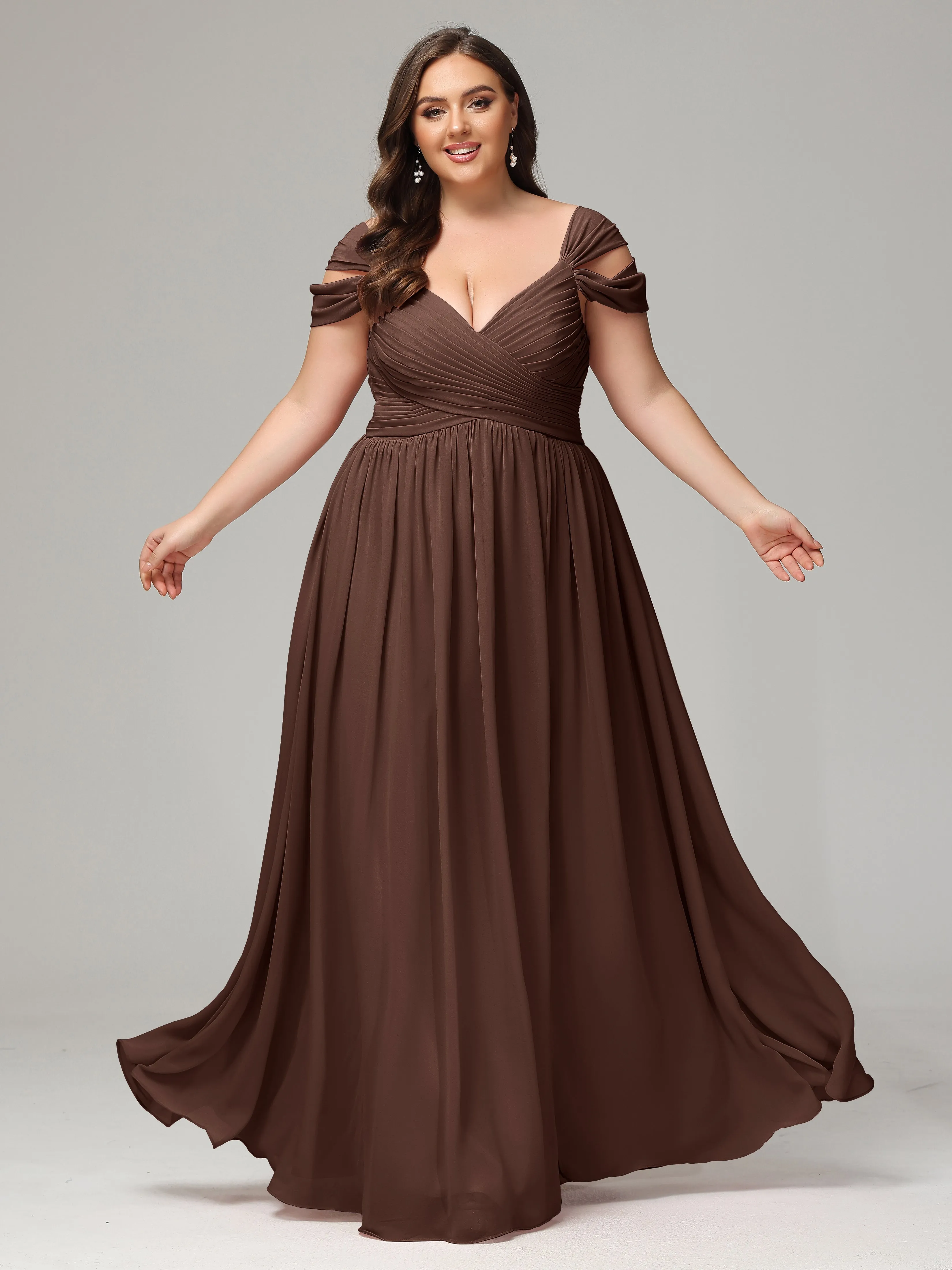 Cap Sleeves Chiffon Plus Size Bridesmaid Dresses With Split