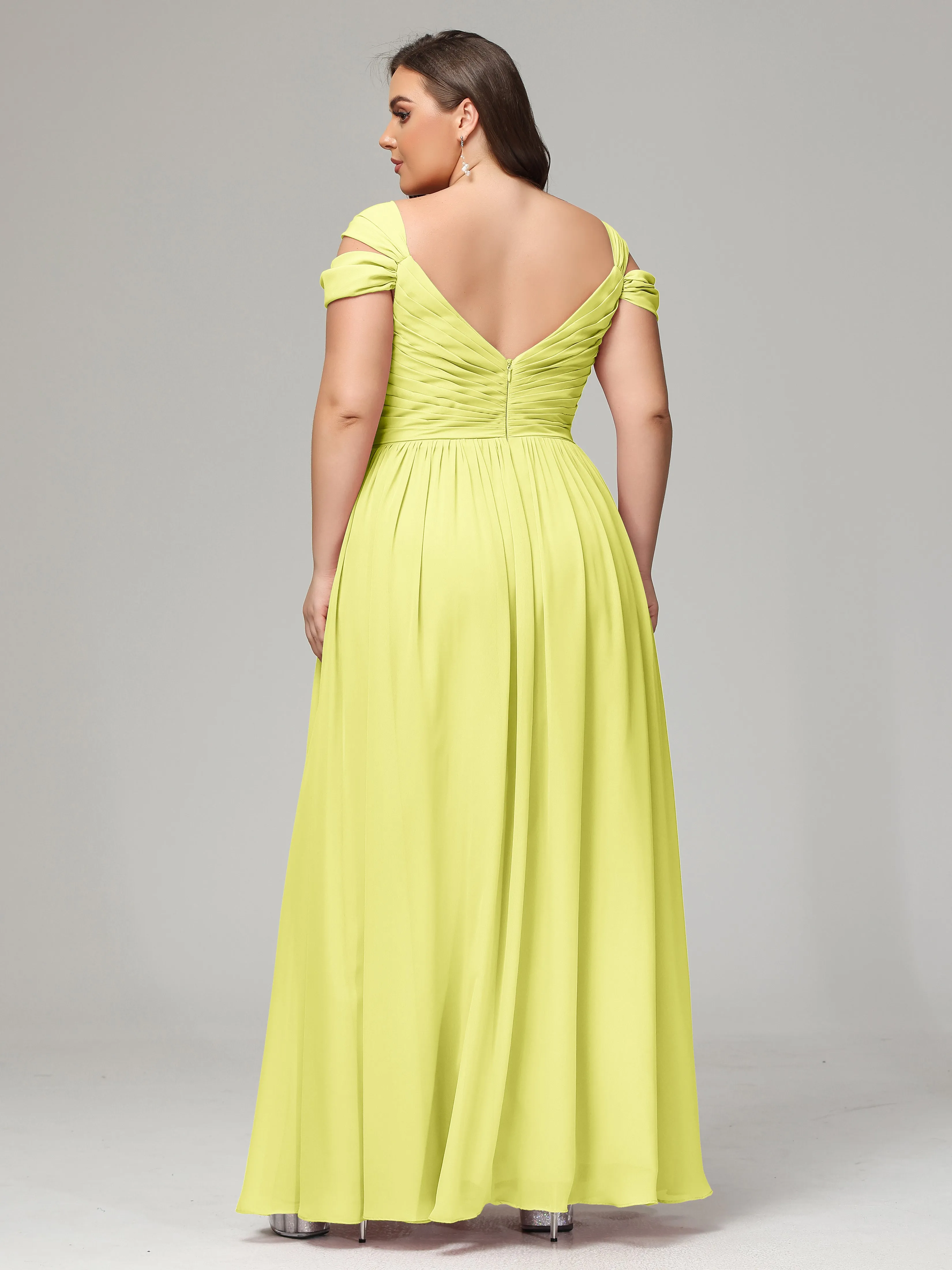 Cap Sleeves Chiffon Plus Size Bridesmaid Dresses With Split