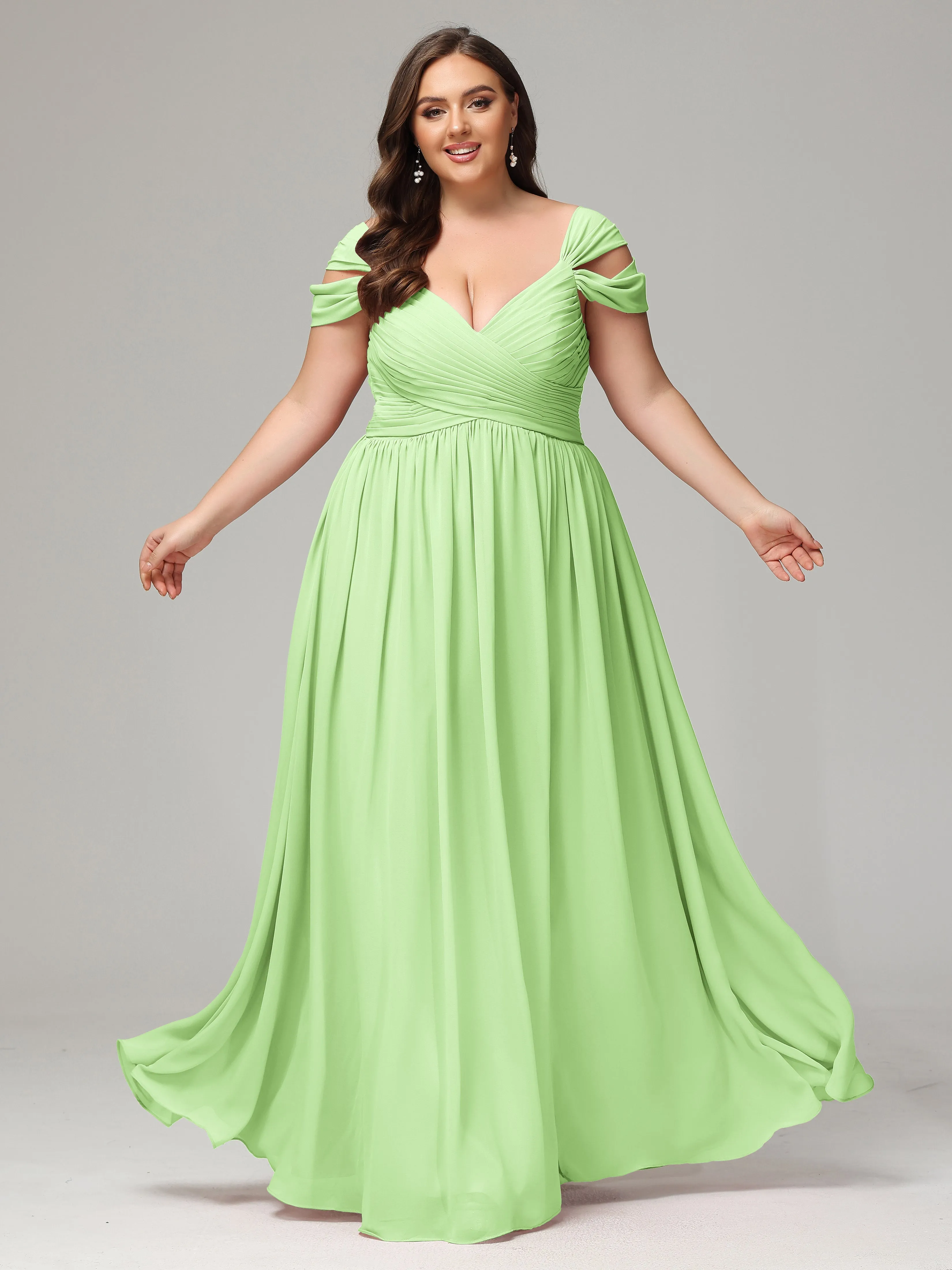 Cap Sleeves Chiffon Plus Size Bridesmaid Dresses With Split