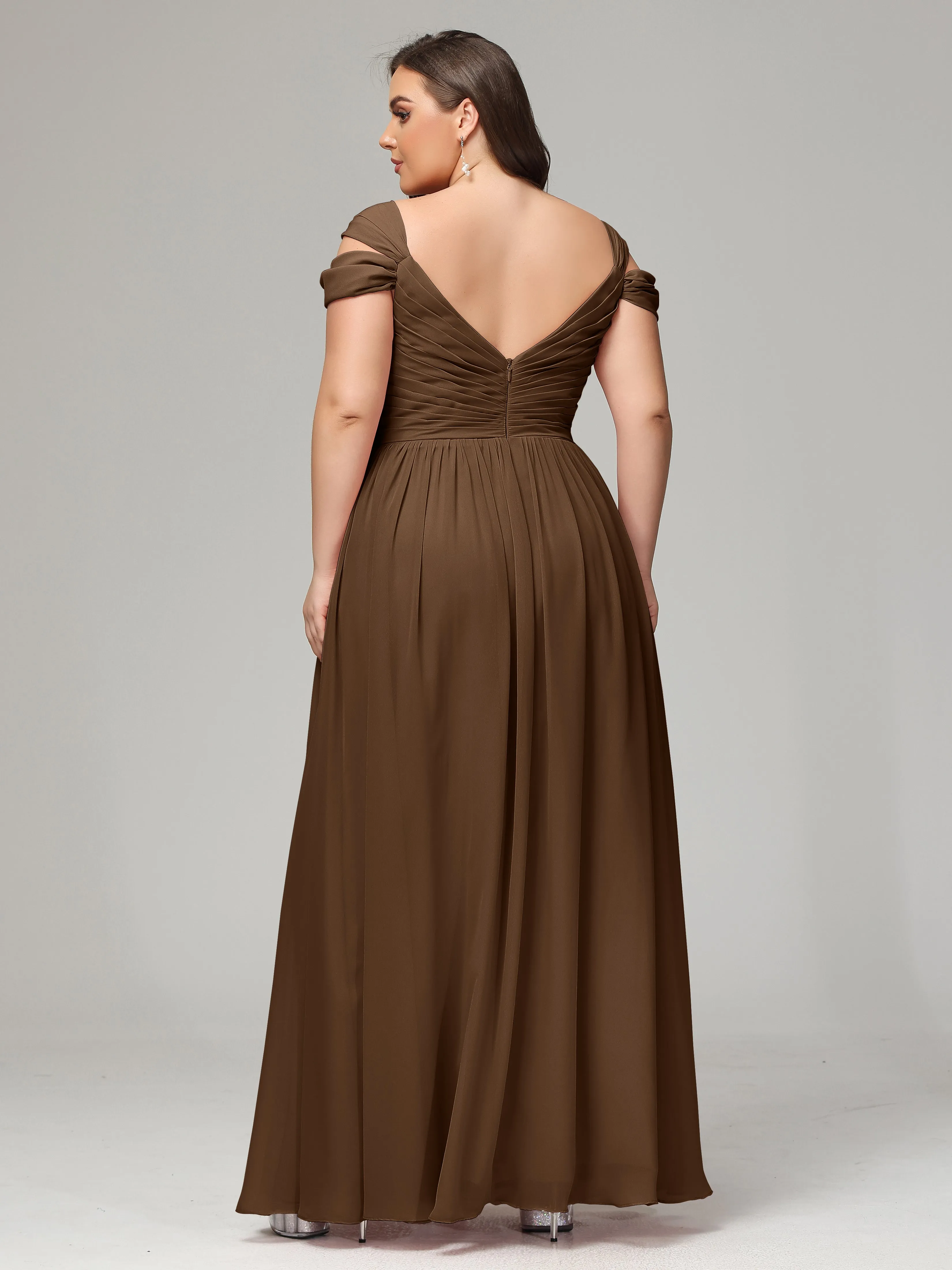 Cap Sleeves Chiffon Plus Size Bridesmaid Dresses With Split