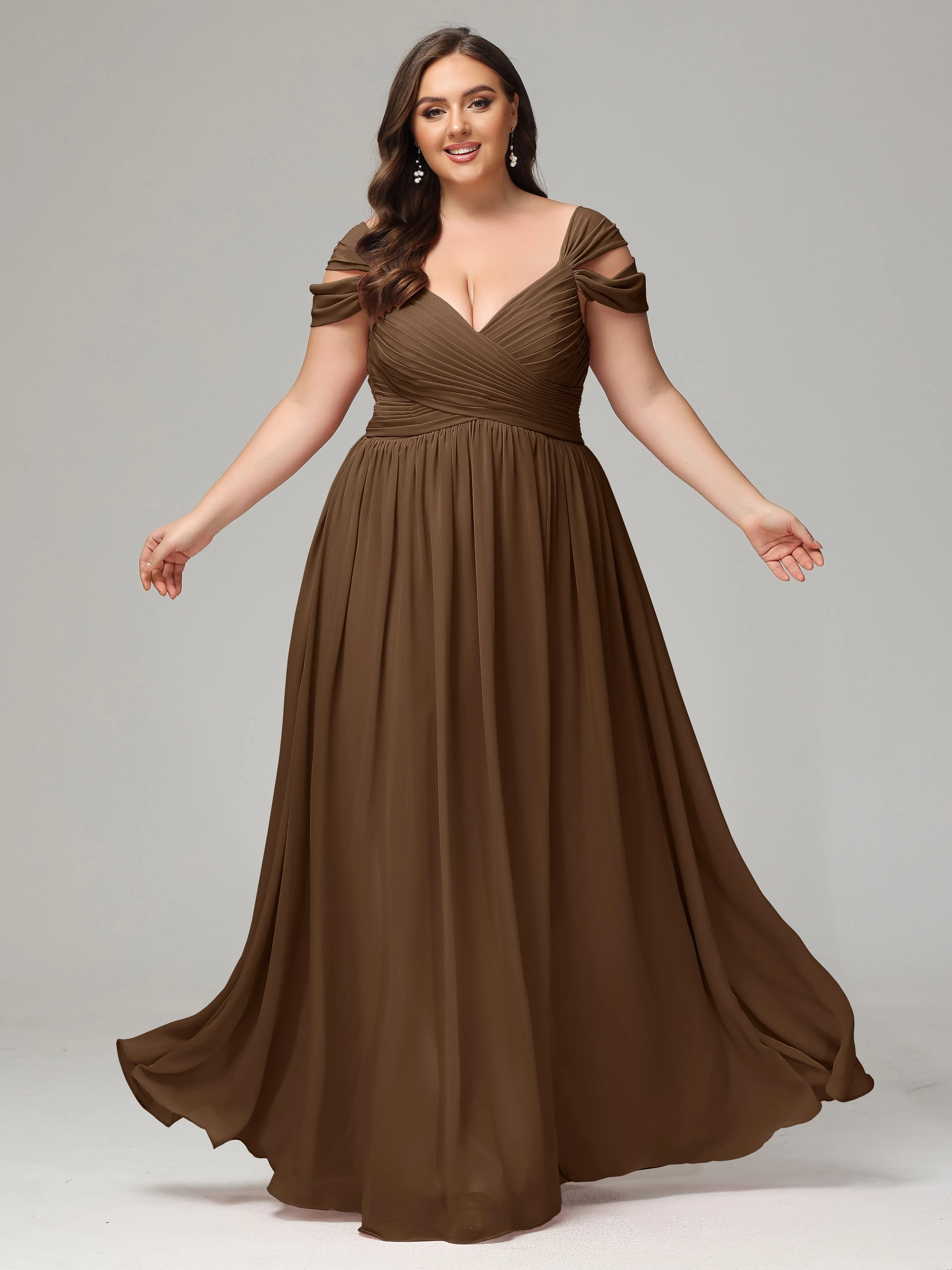 Cap Sleeves Chiffon Plus Size Bridesmaid Dresses With Split
