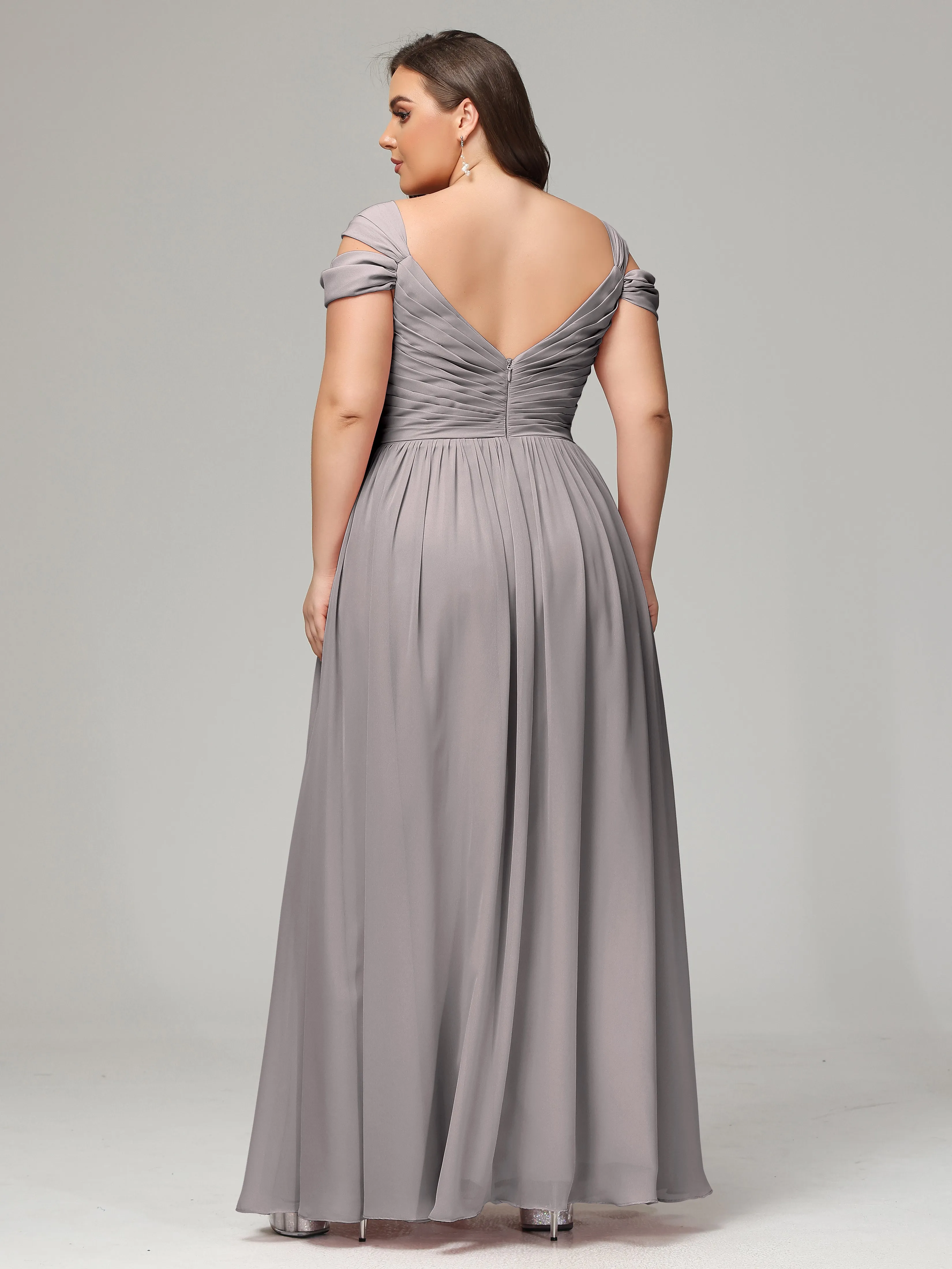 Cap Sleeves Chiffon Plus Size Bridesmaid Dresses With Split