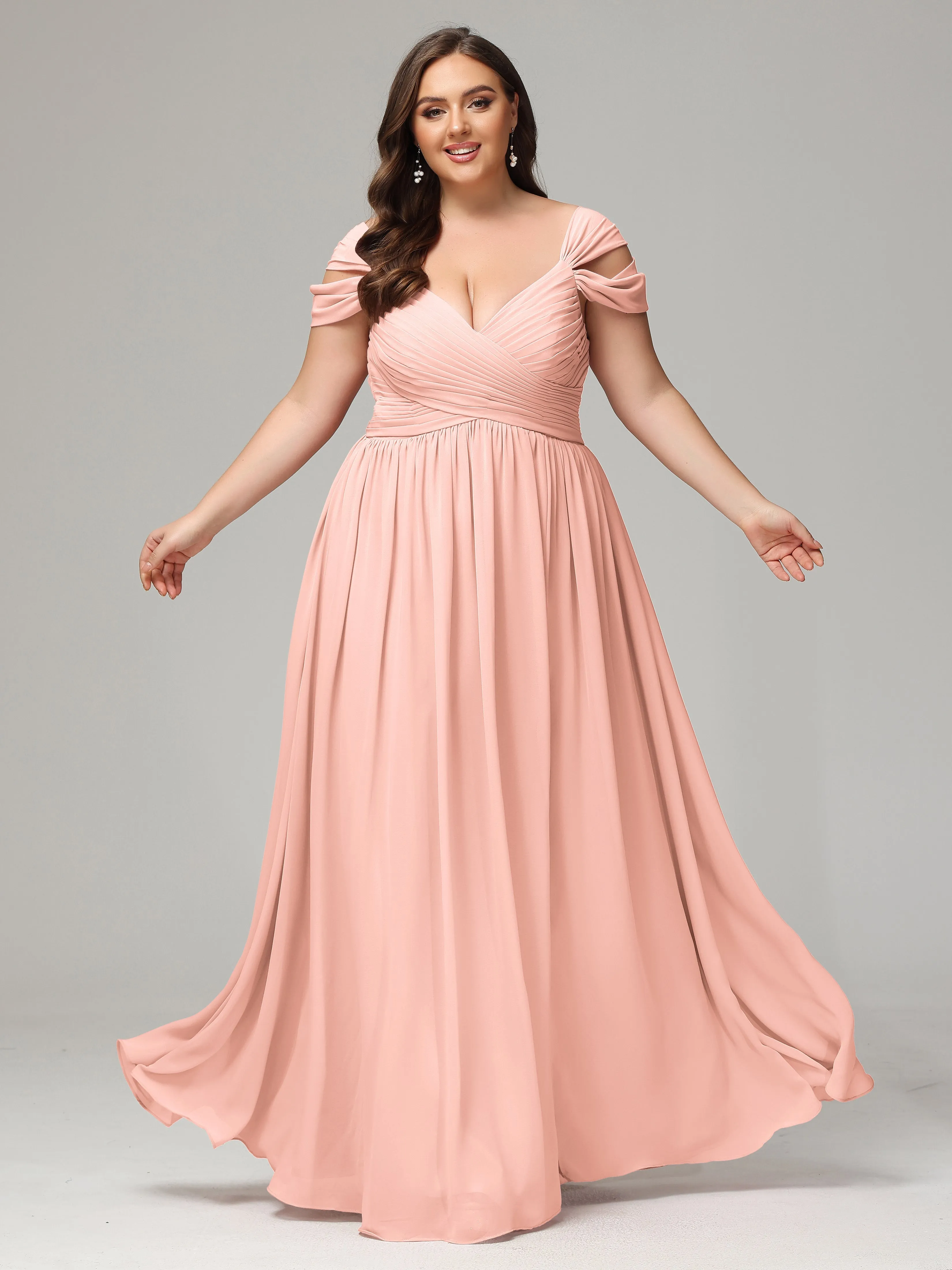 Cap Sleeves Chiffon Plus Size Bridesmaid Dresses With Split