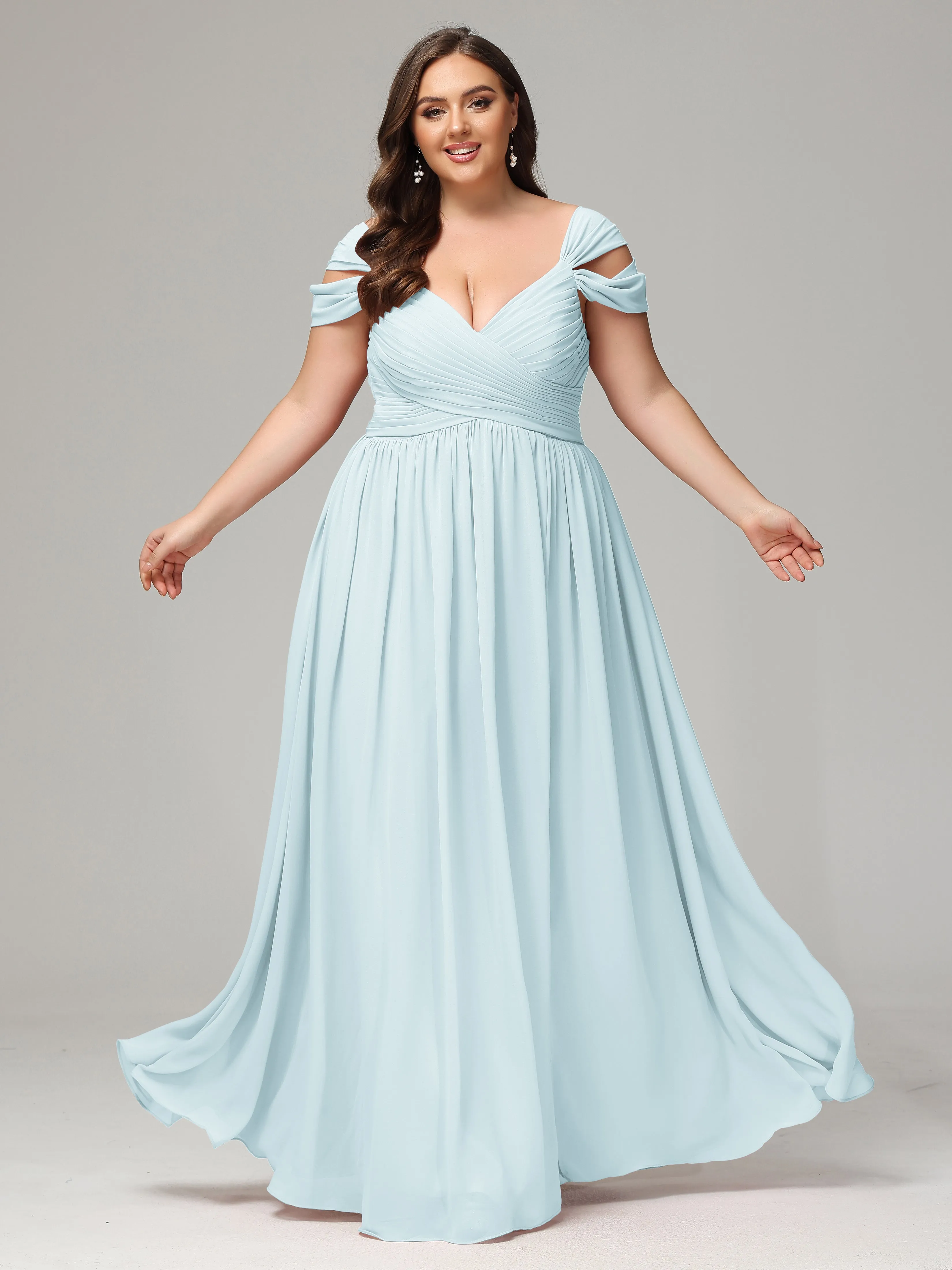Cap Sleeves Chiffon Plus Size Bridesmaid Dresses With Split