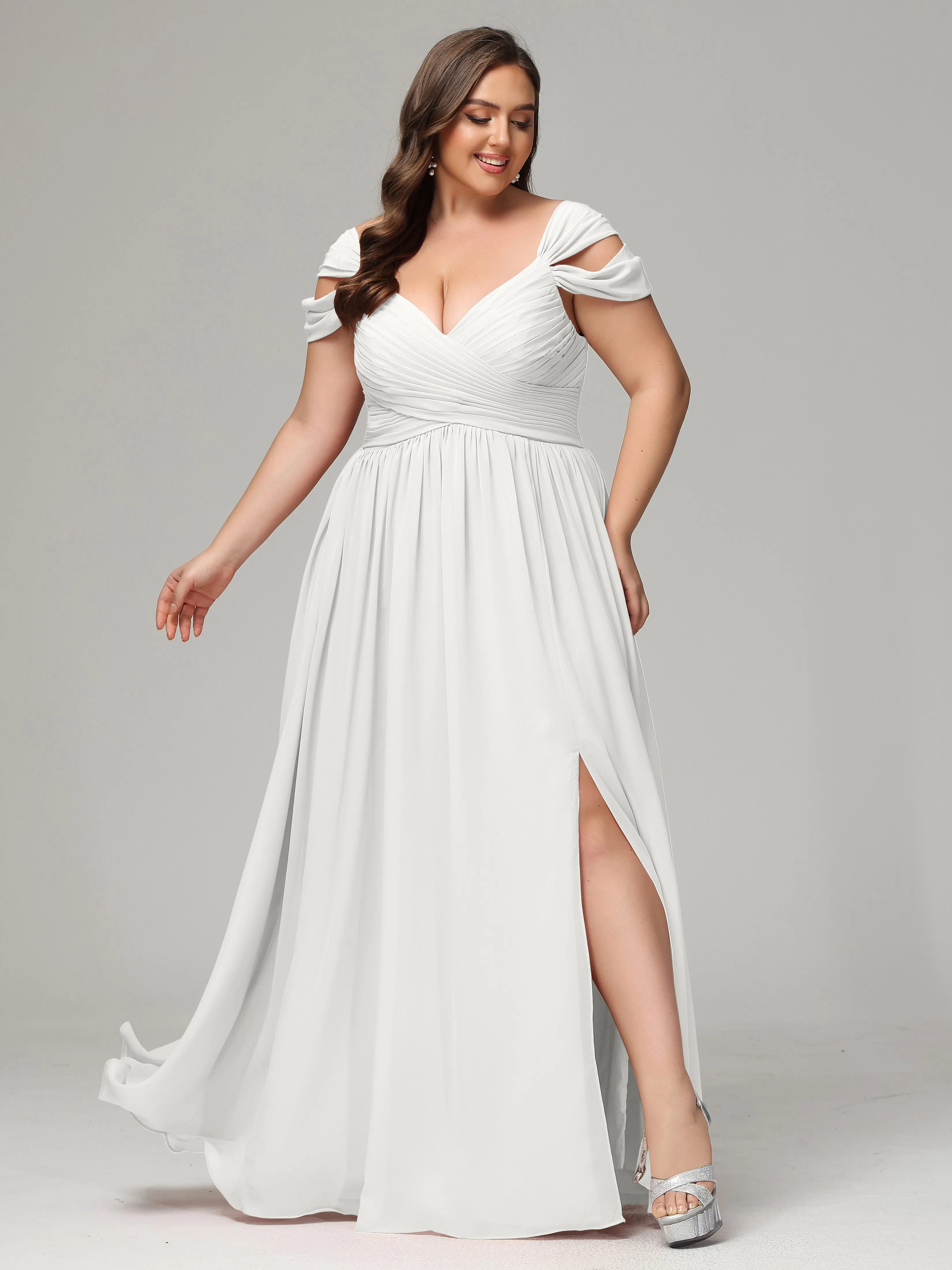 Cap Sleeves Chiffon Plus Size Bridesmaid Dresses With Split