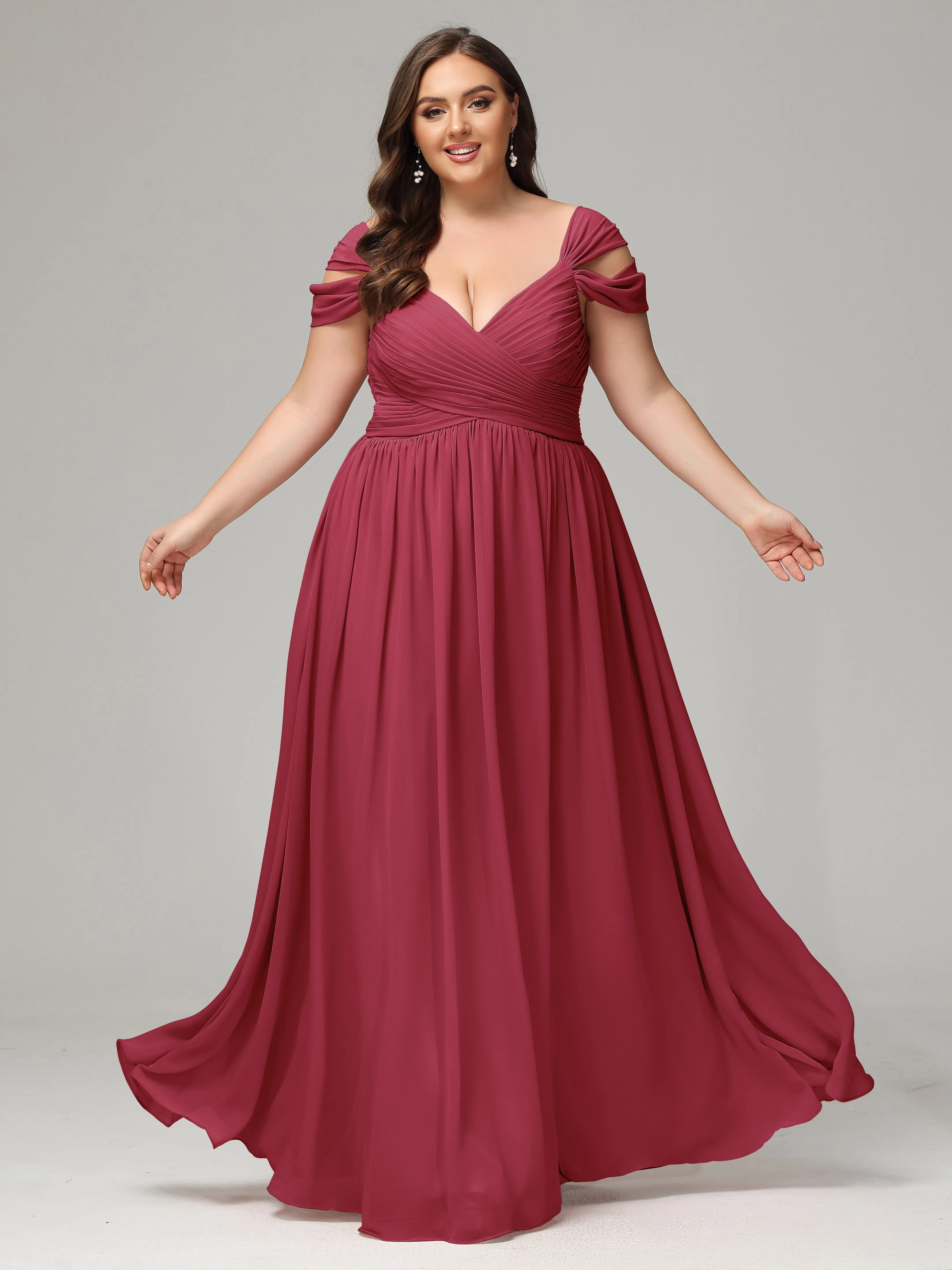 Cap Sleeves Chiffon Plus Size Bridesmaid Dresses With Split