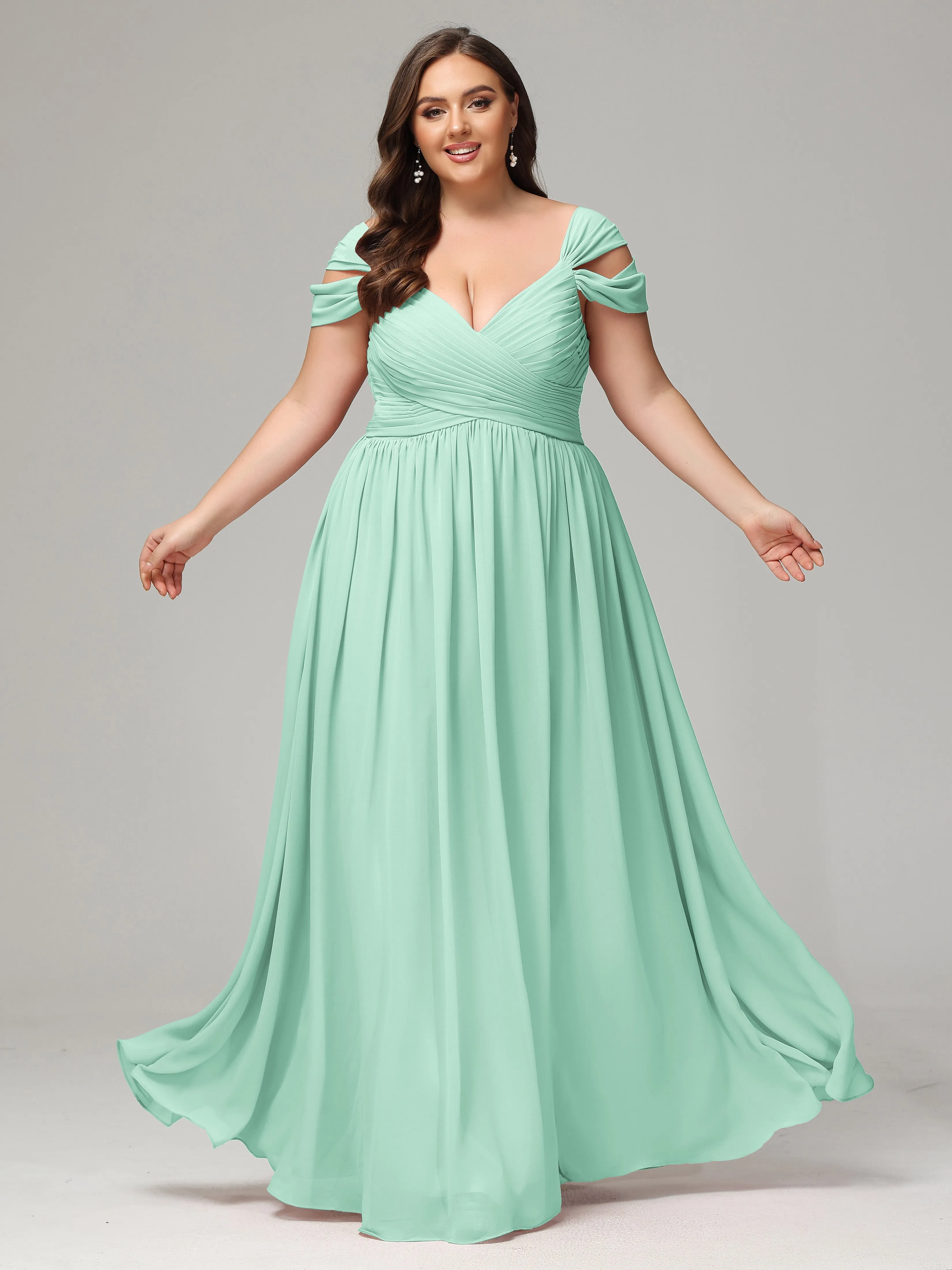 Cap Sleeves Chiffon Plus Size Bridesmaid Dresses With Split