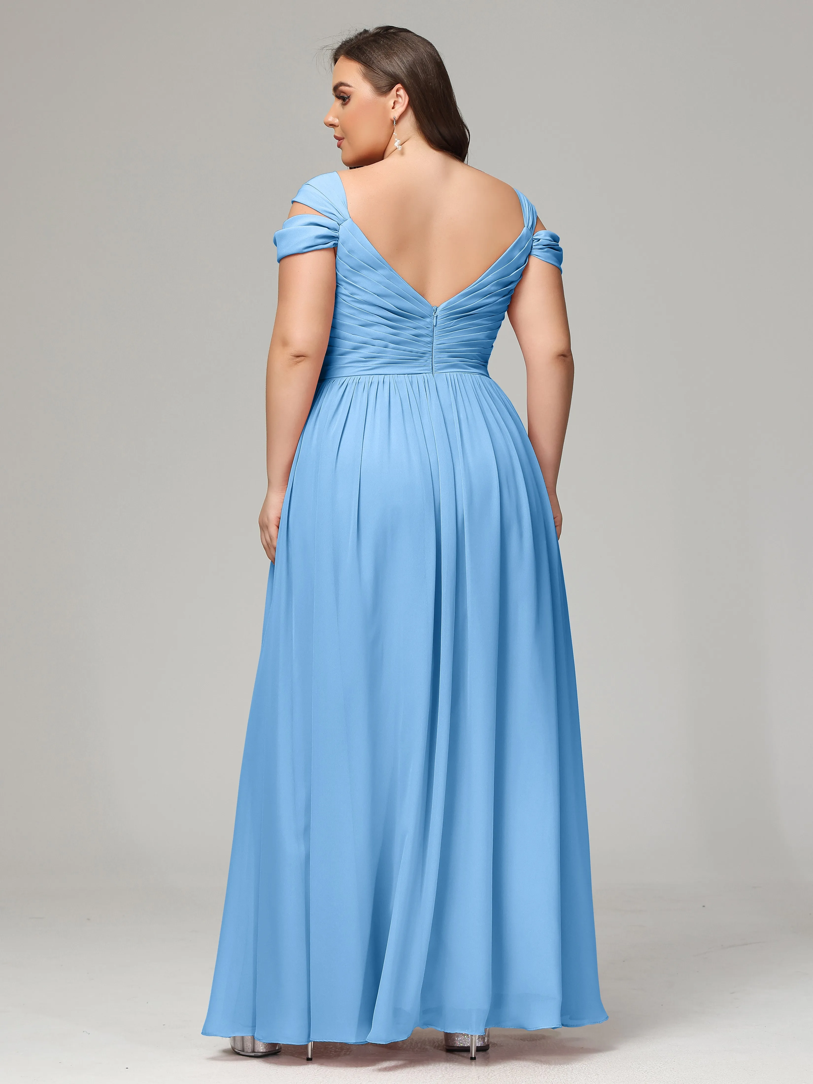 Cap Sleeves Chiffon Plus Size Bridesmaid Dresses With Split