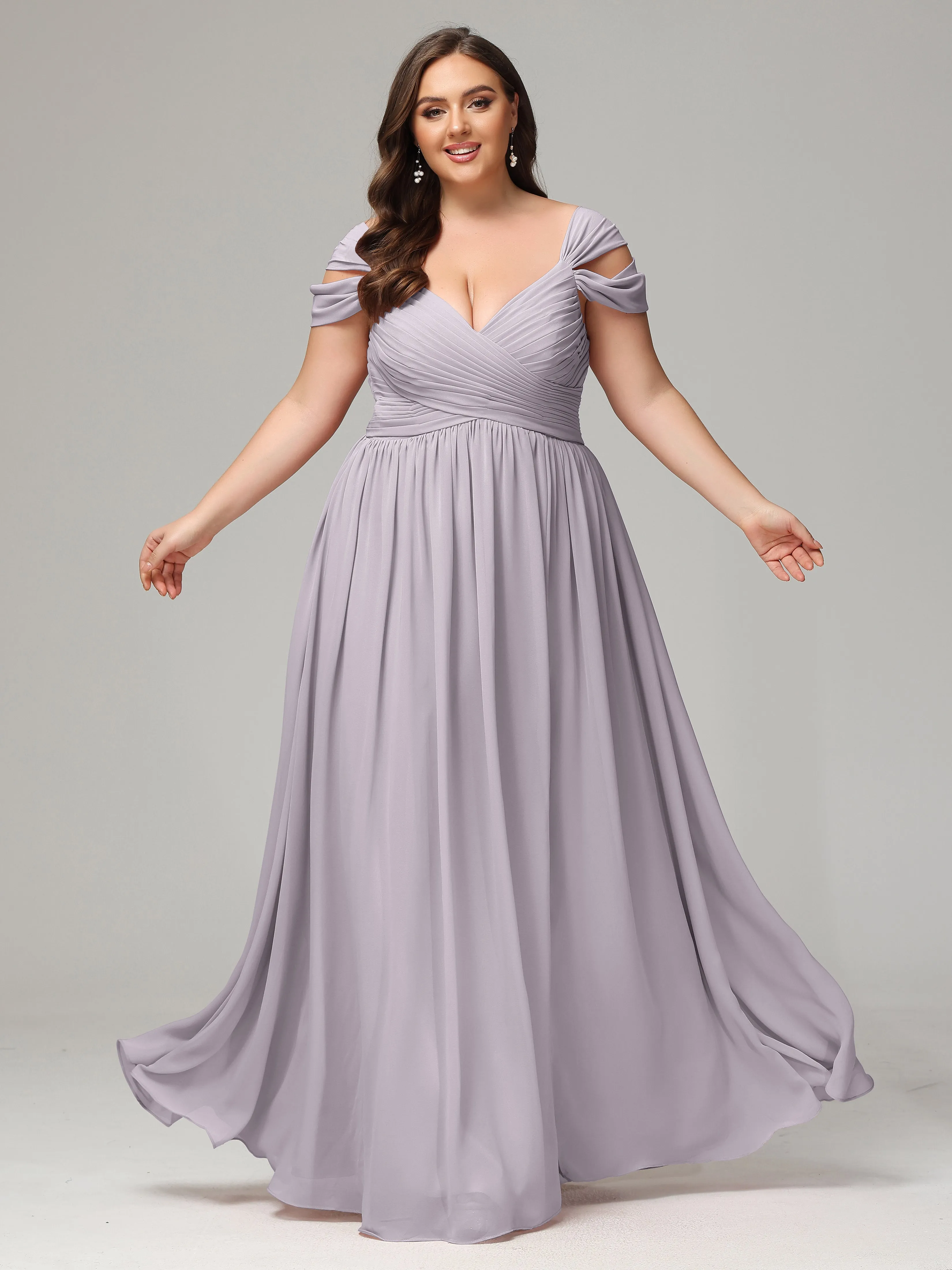 Cap Sleeves Chiffon Plus Size Bridesmaid Dresses With Split