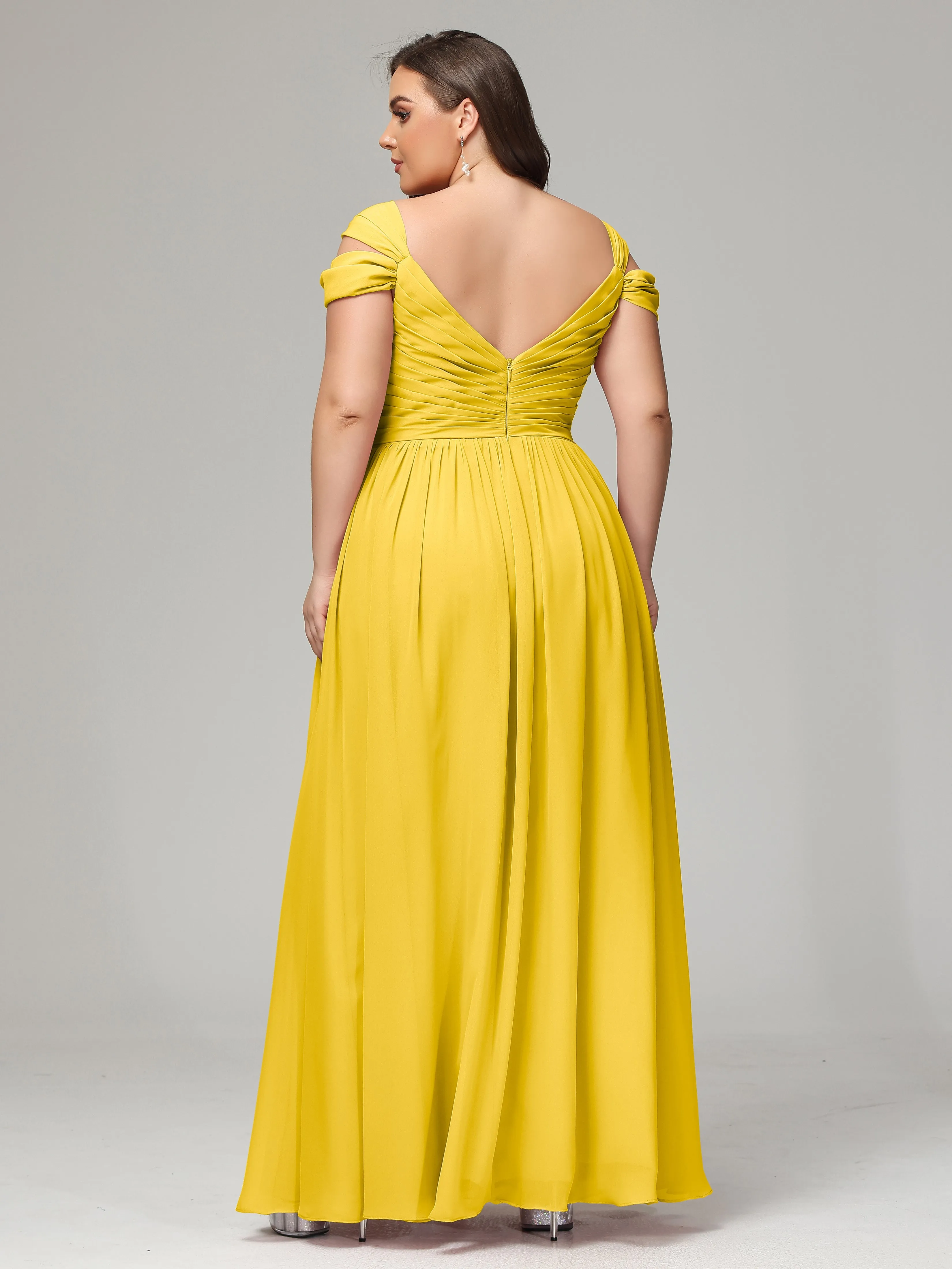 Cap Sleeves Chiffon Plus Size Bridesmaid Dresses With Split