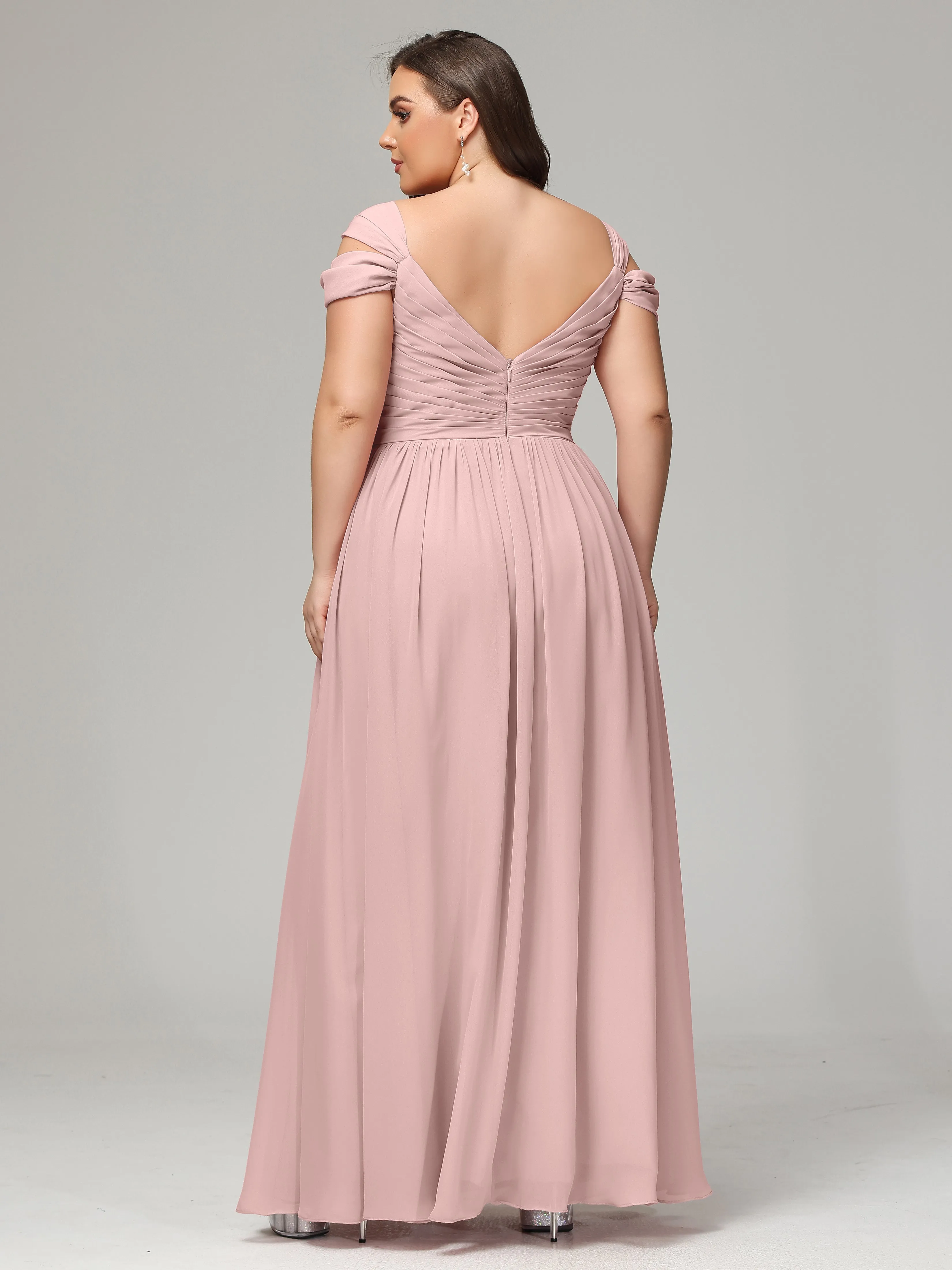 Cap Sleeves Chiffon Plus Size Bridesmaid Dresses With Split