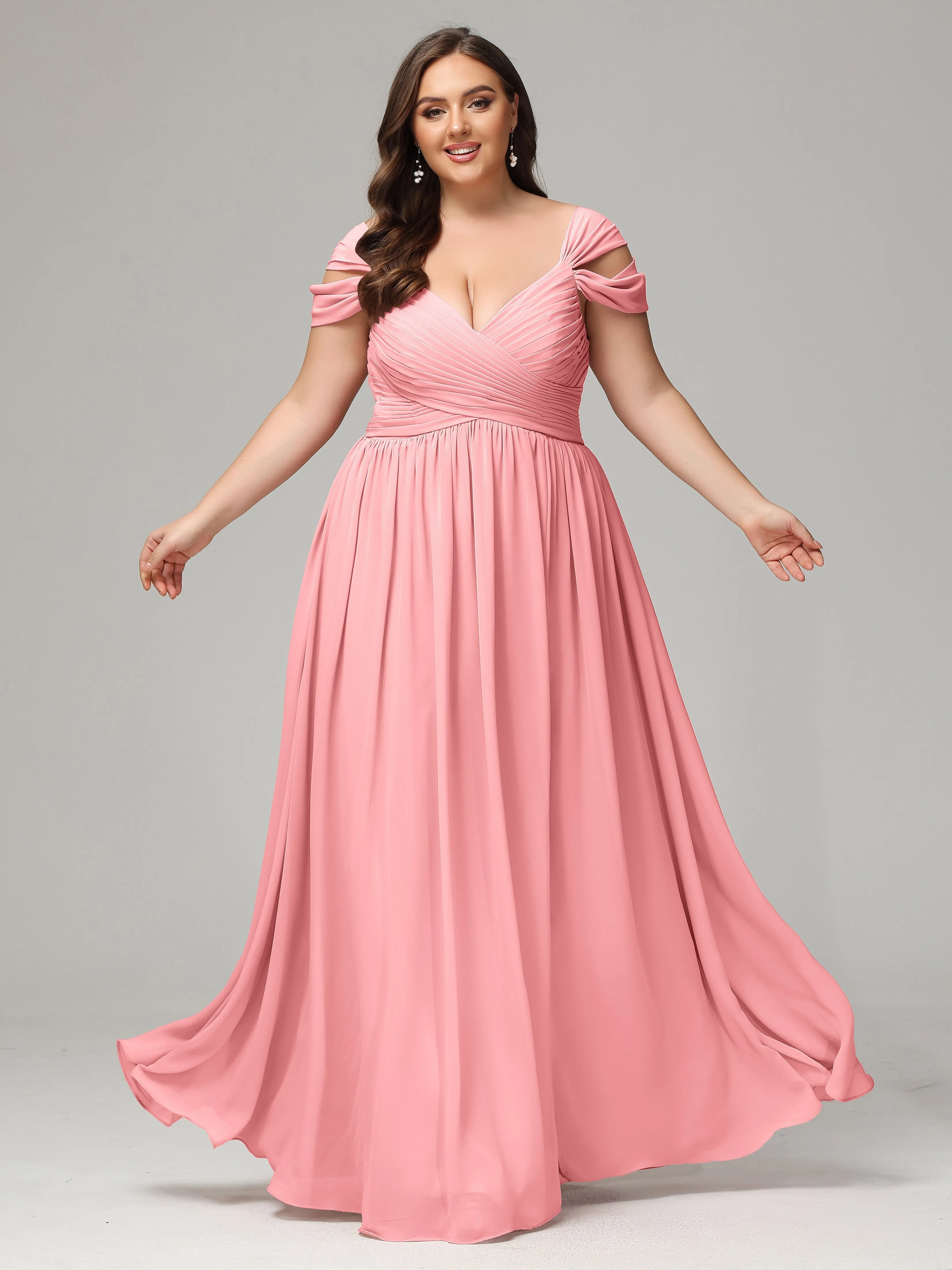 Cap Sleeves Chiffon Plus Size Bridesmaid Dresses With Split