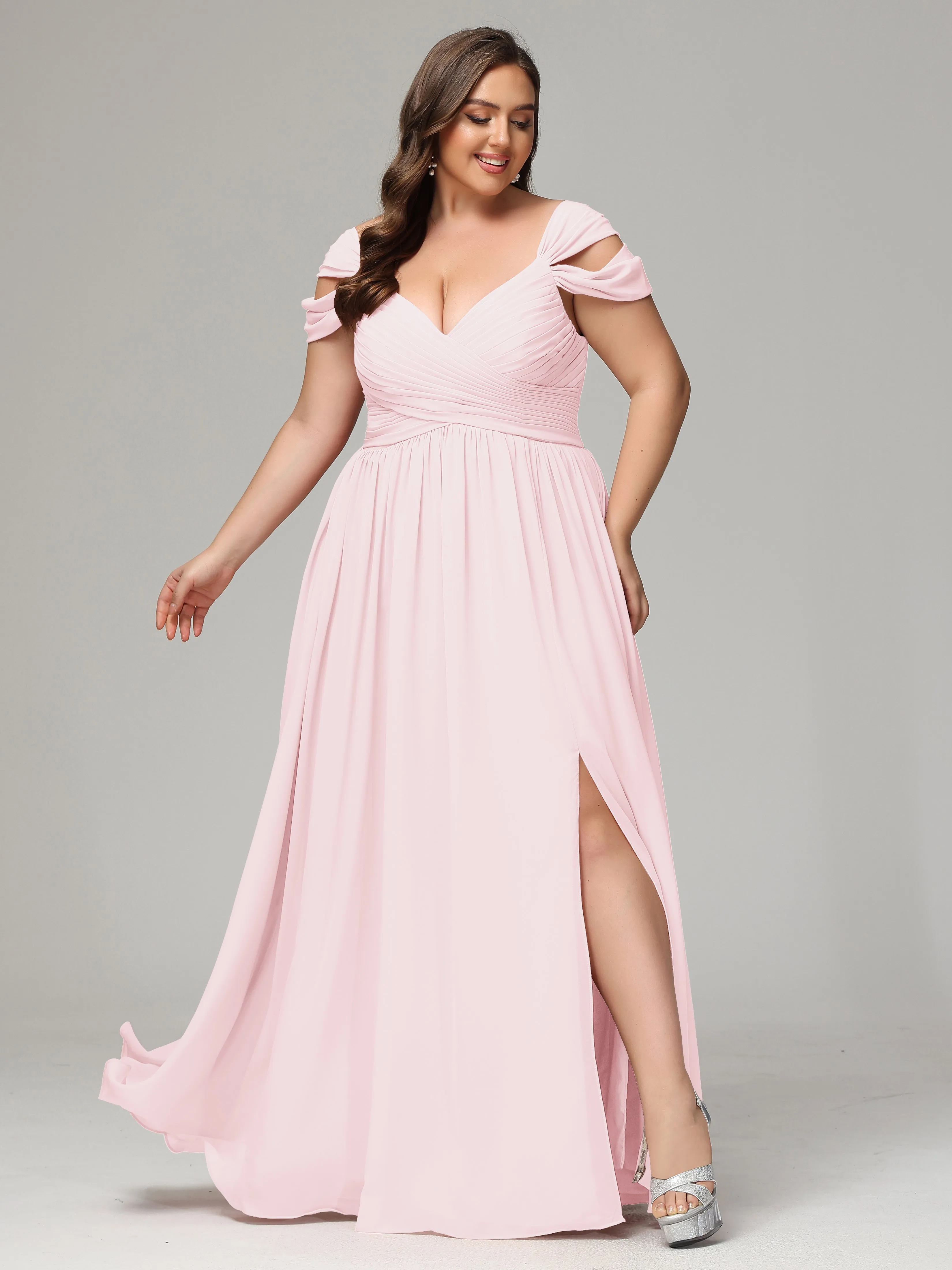 Cap Sleeves Chiffon Plus Size Bridesmaid Dresses With Split