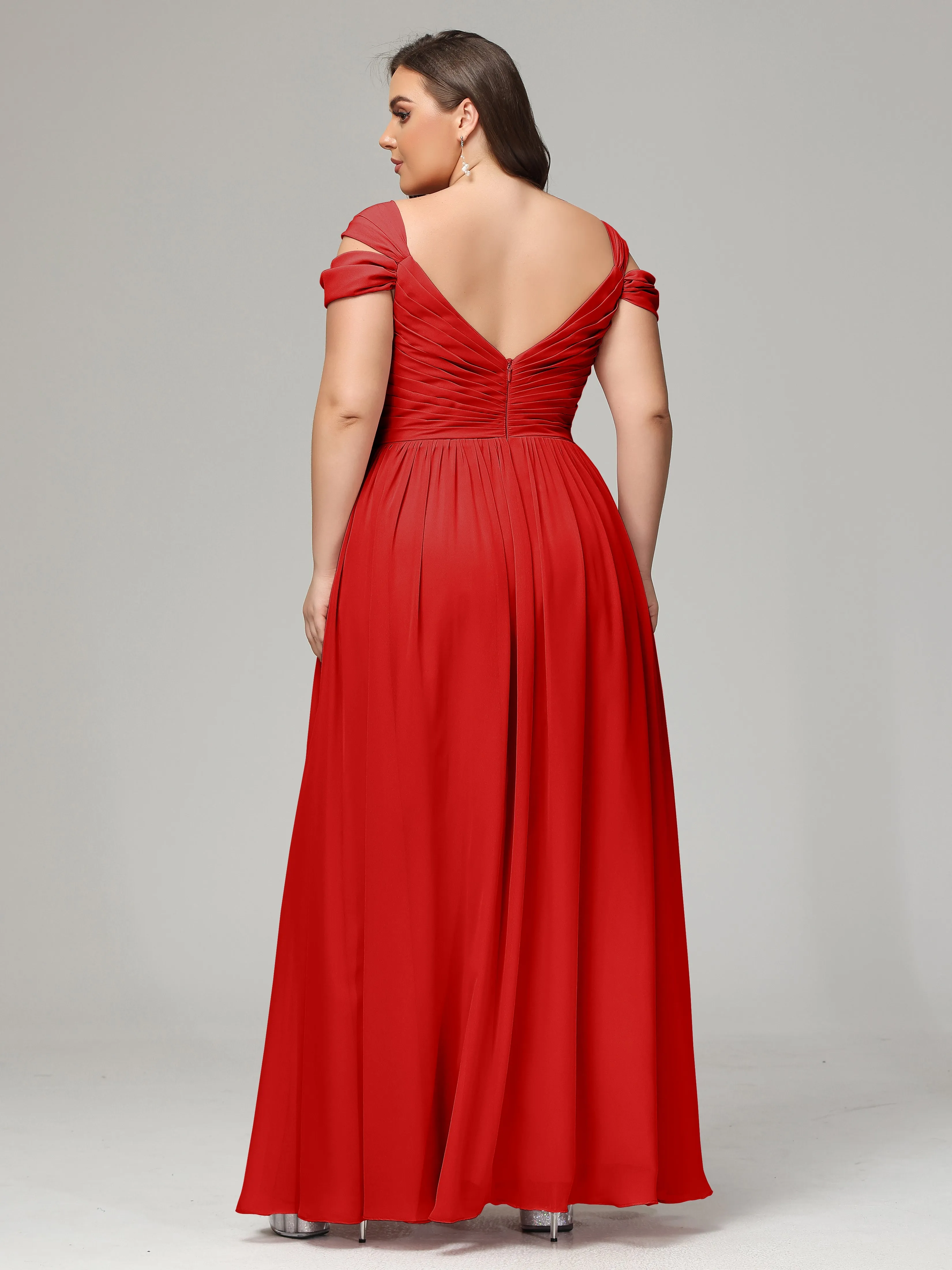 Cap Sleeves Chiffon Plus Size Bridesmaid Dresses With Split