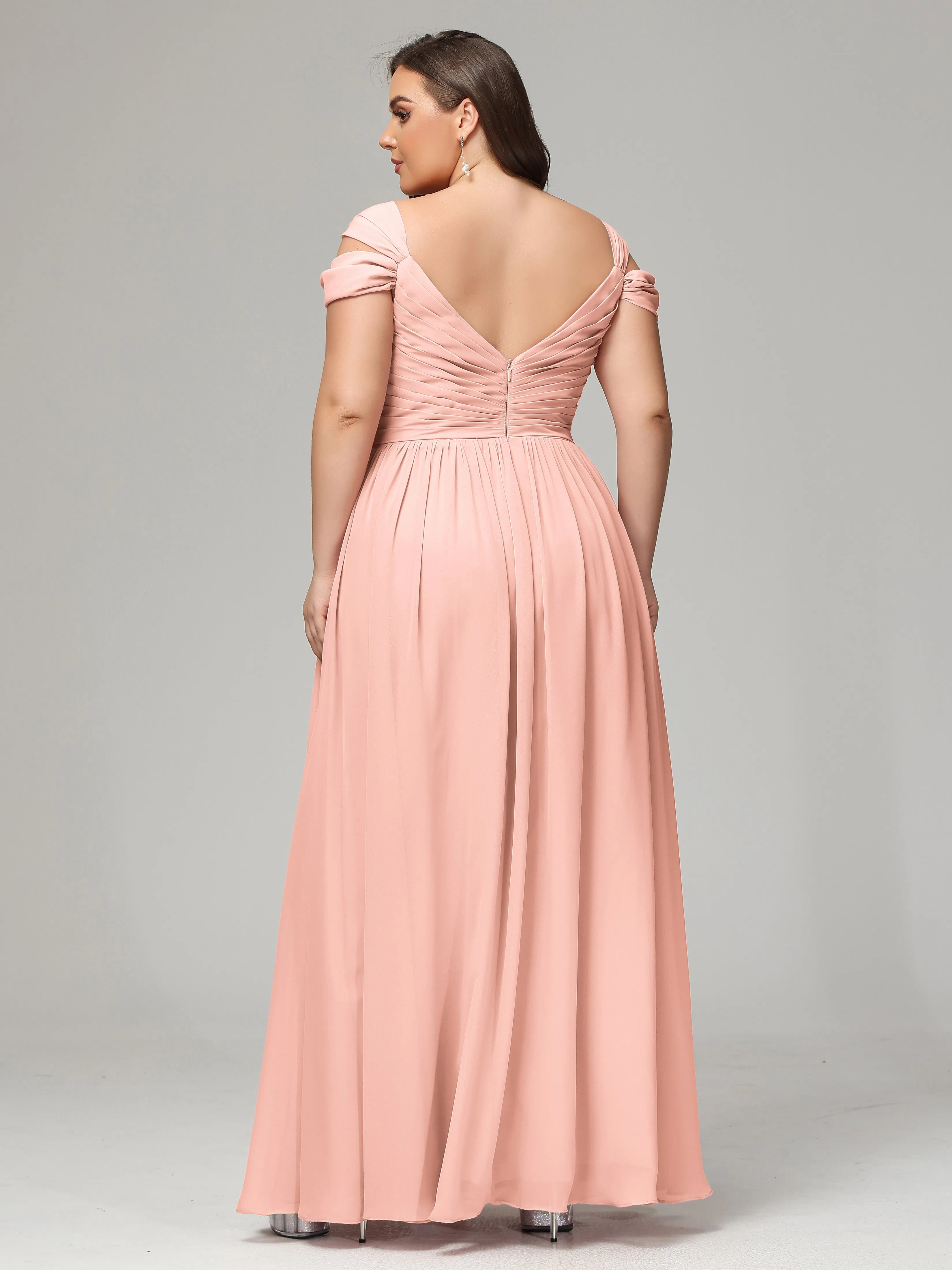 Cap Sleeves Chiffon Plus Size Bridesmaid Dresses With Split
