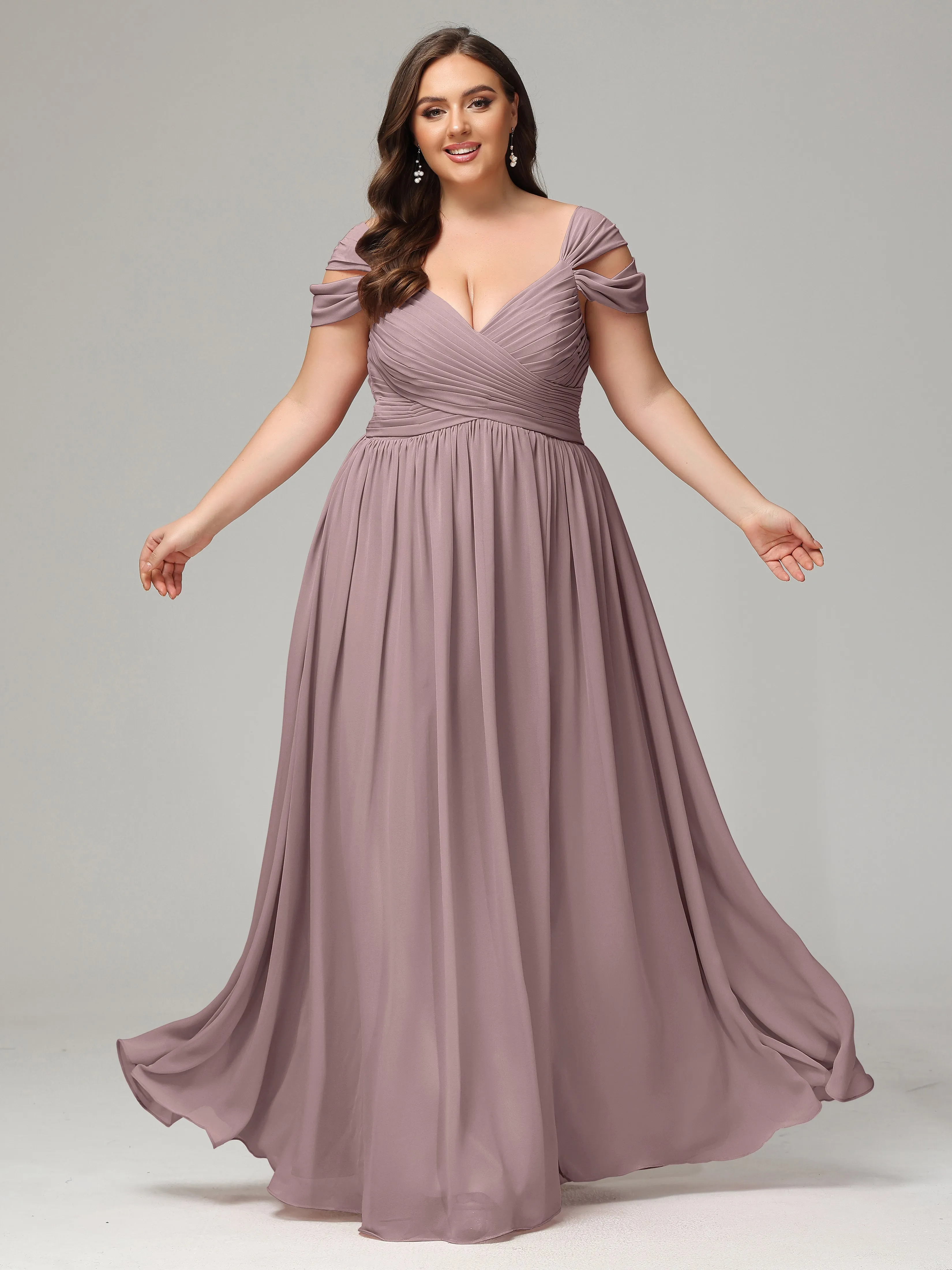 Cap Sleeves Chiffon Plus Size Bridesmaid Dresses With Split