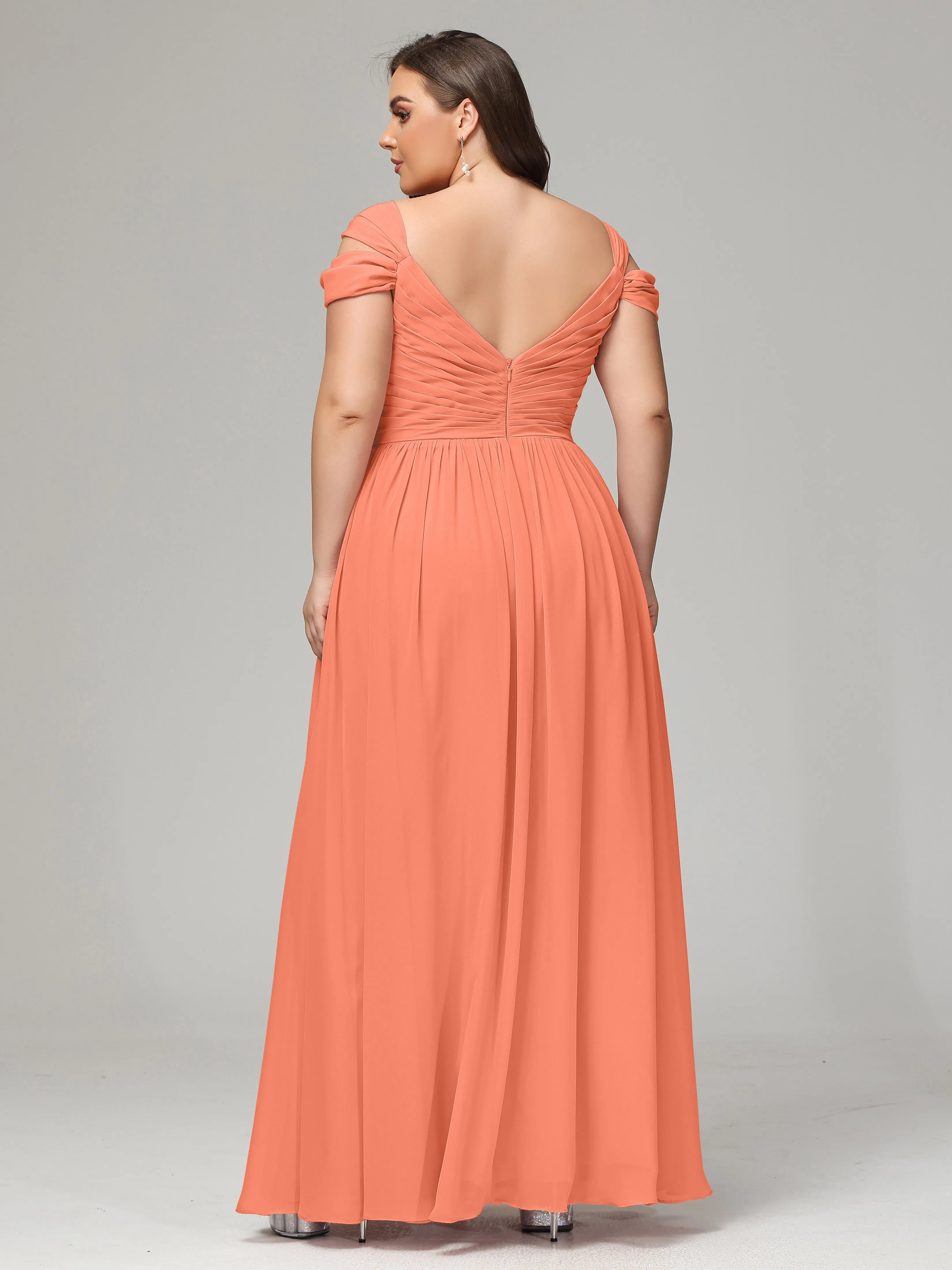 Cap Sleeves Chiffon Plus Size Bridesmaid Dresses With Split