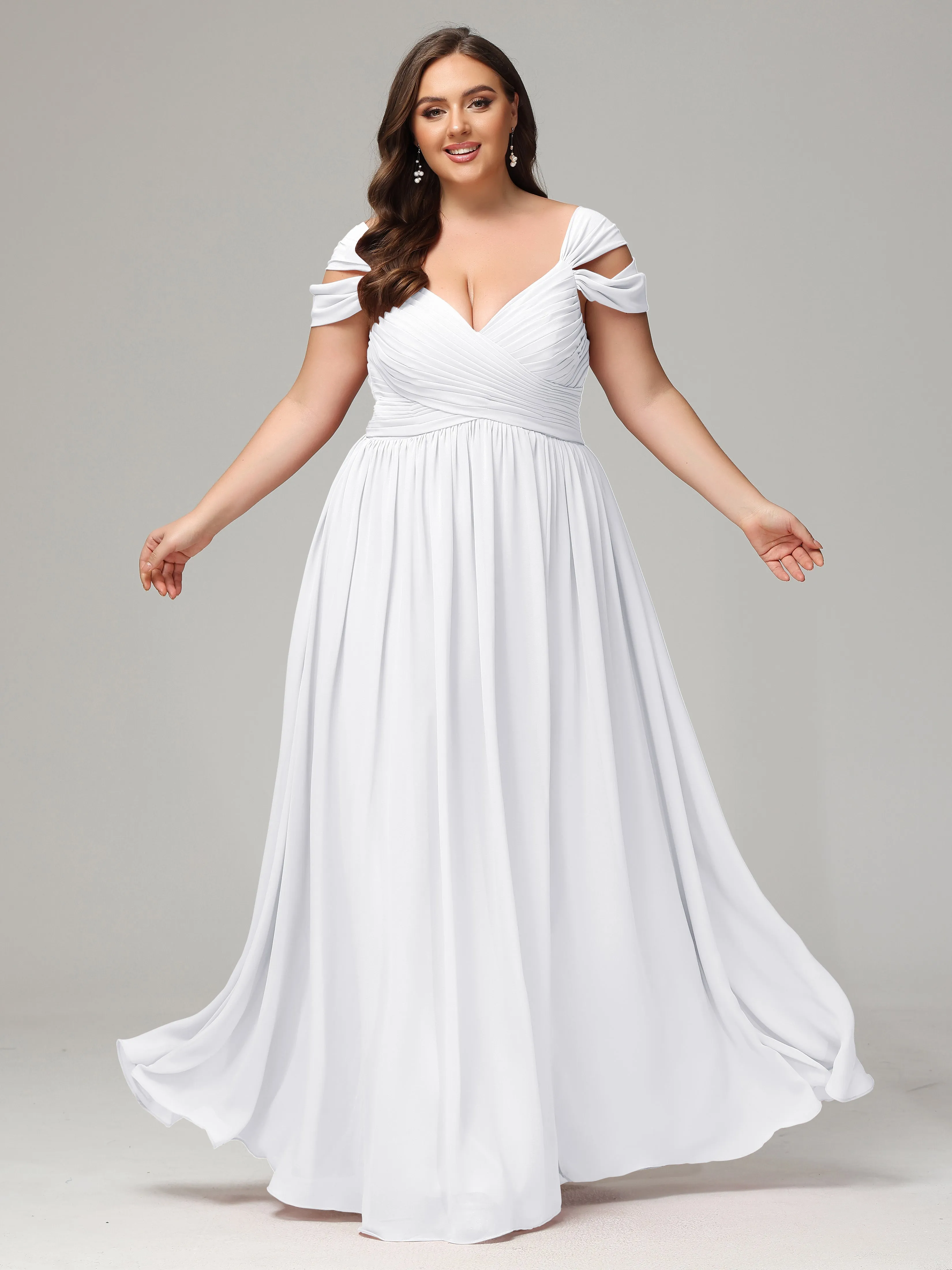 Cap Sleeves Chiffon Plus Size Bridesmaid Dresses With Split