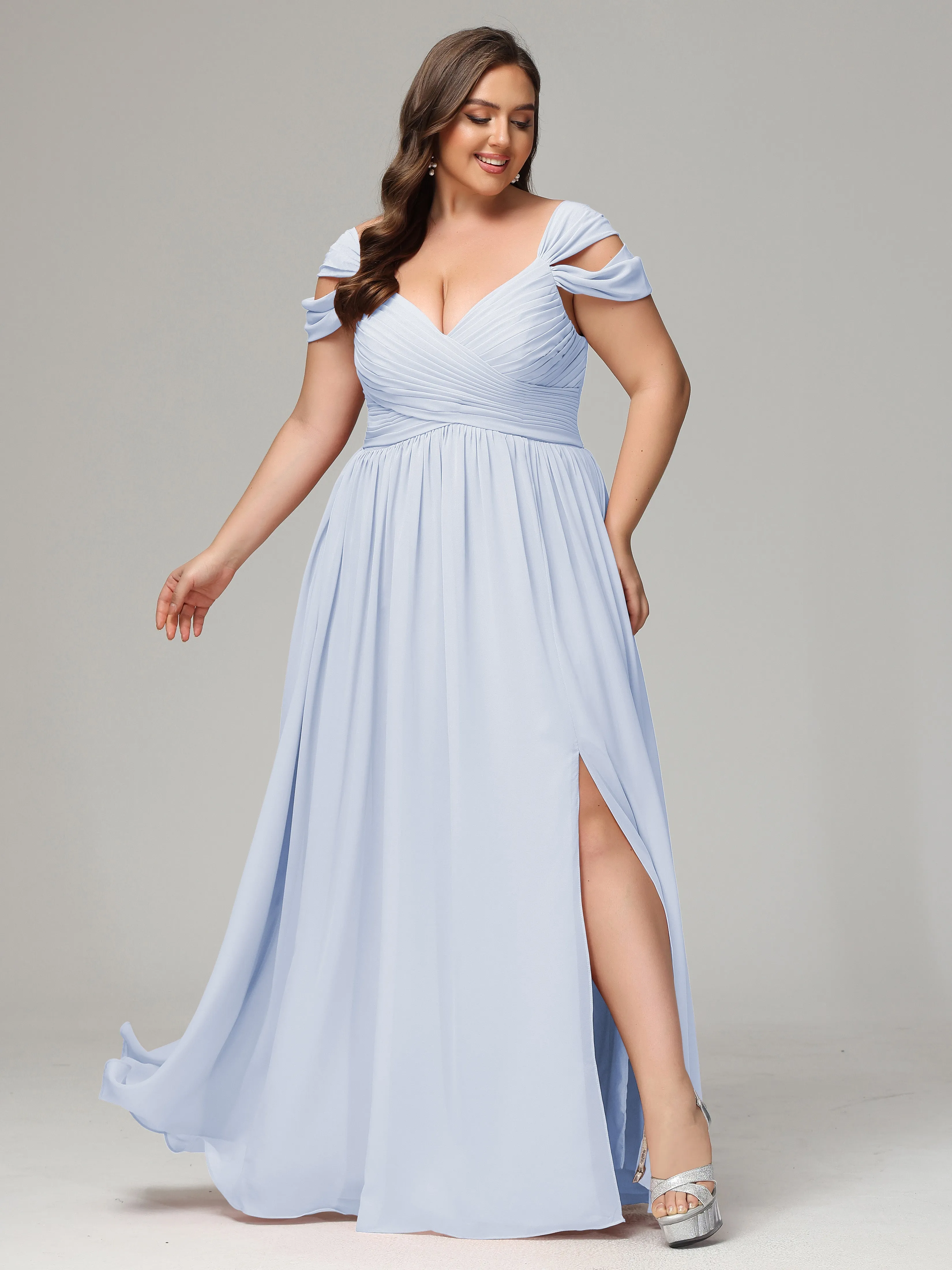 Cap Sleeves Chiffon Plus Size Bridesmaid Dresses With Split
