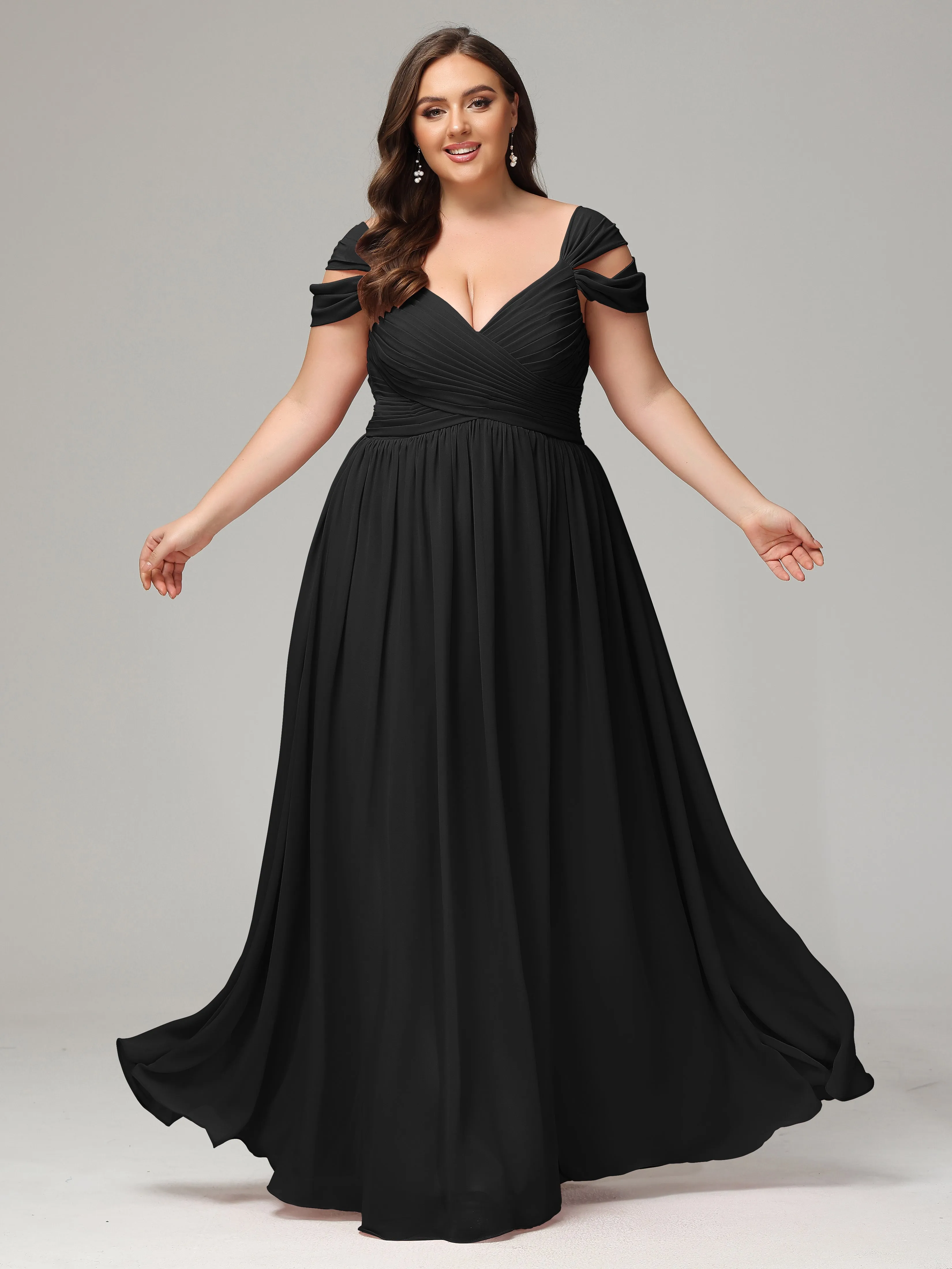 Cap Sleeves Chiffon Plus Size Bridesmaid Dresses With Split
