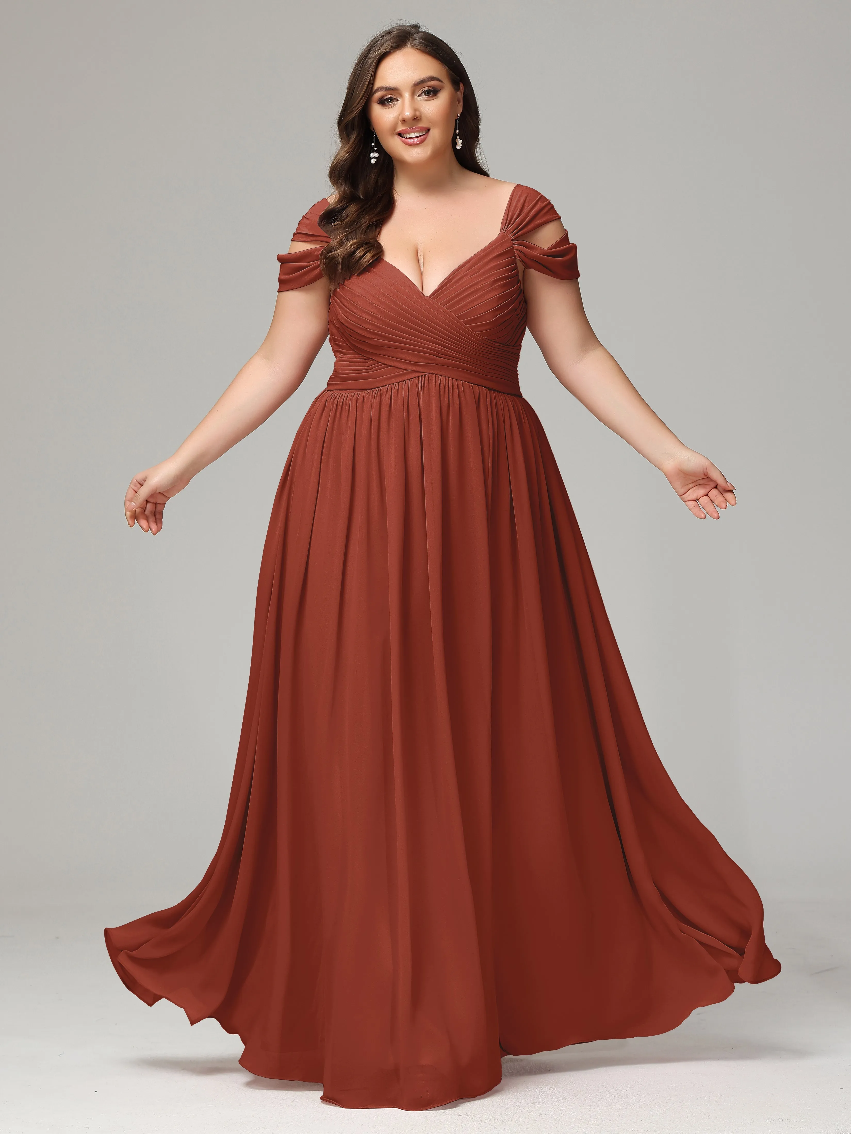 Cap Sleeves Chiffon Plus Size Bridesmaid Dresses With Split