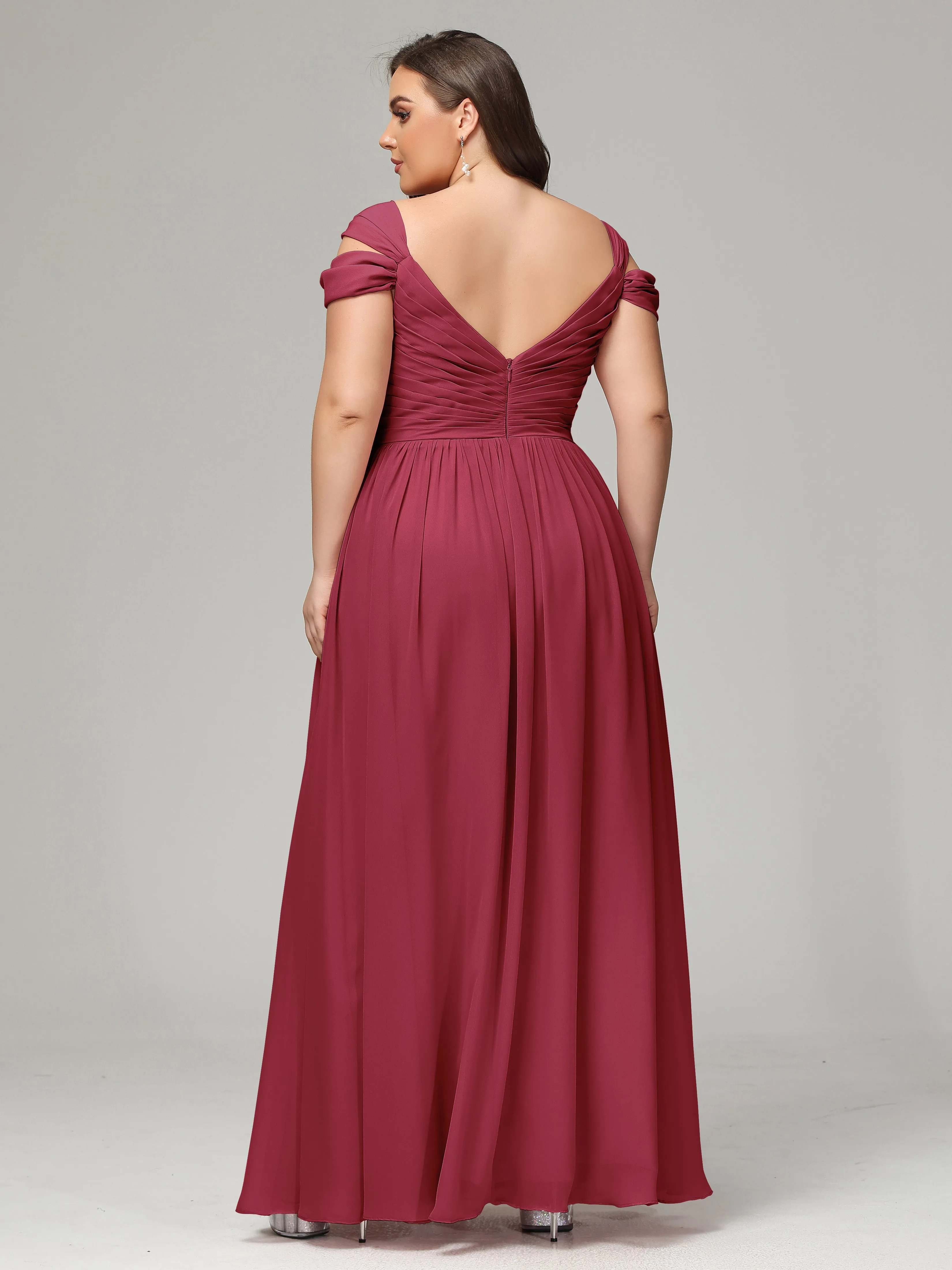 Cap Sleeves Chiffon Plus Size Bridesmaid Dresses With Split