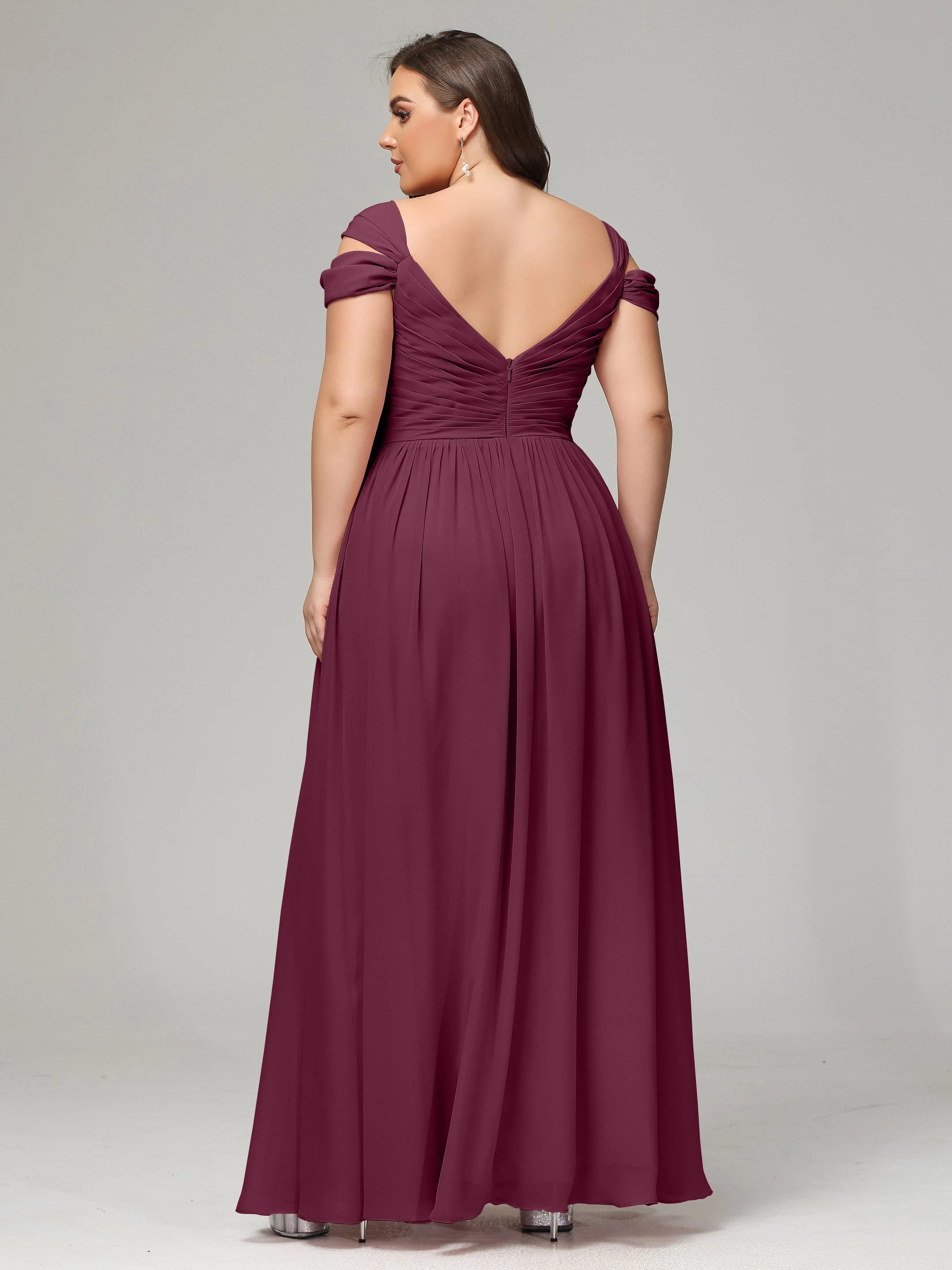 Cap Sleeves Chiffon Plus Size Bridesmaid Dresses With Split