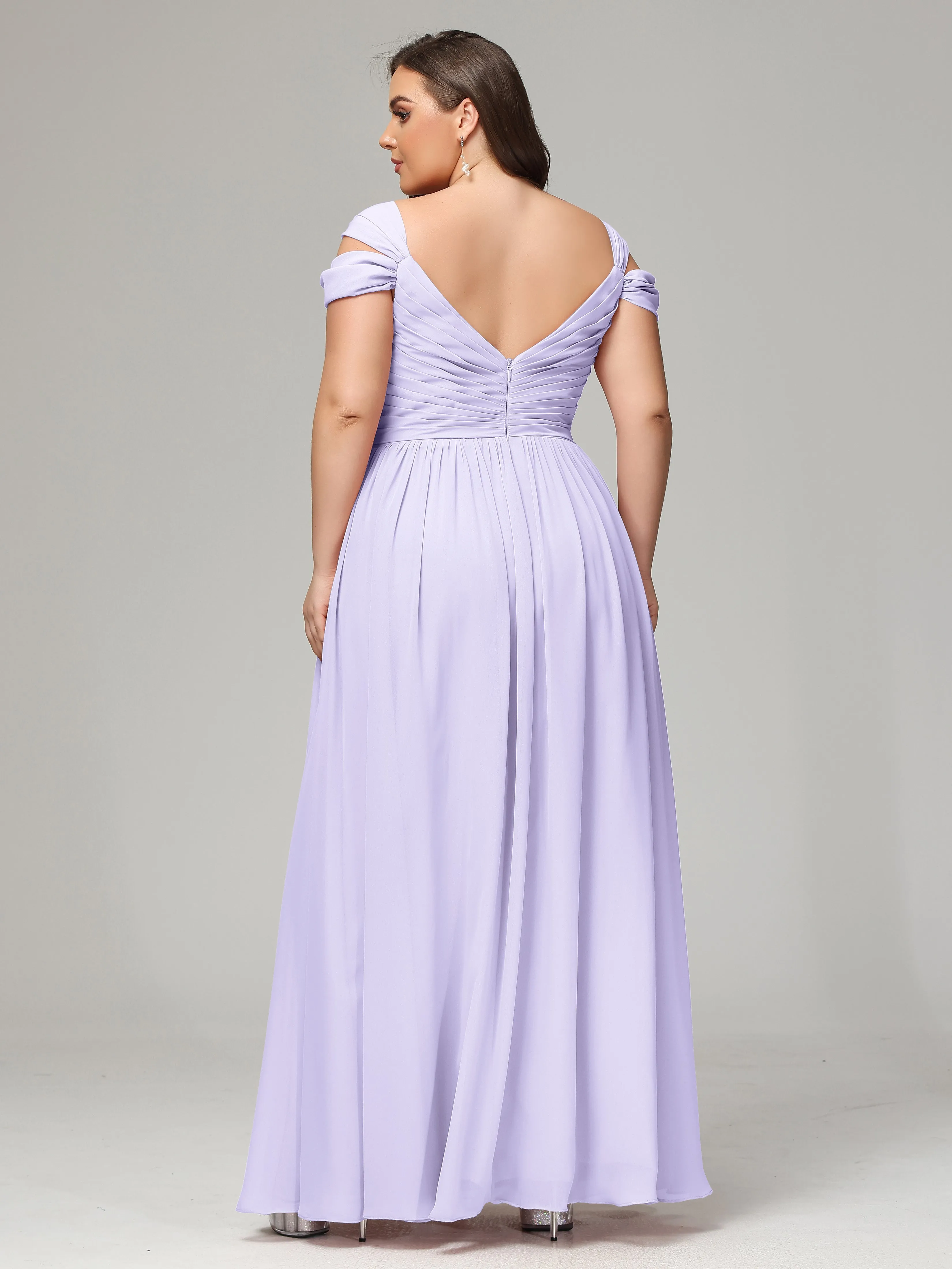 Cap Sleeves Chiffon Plus Size Bridesmaid Dresses With Split