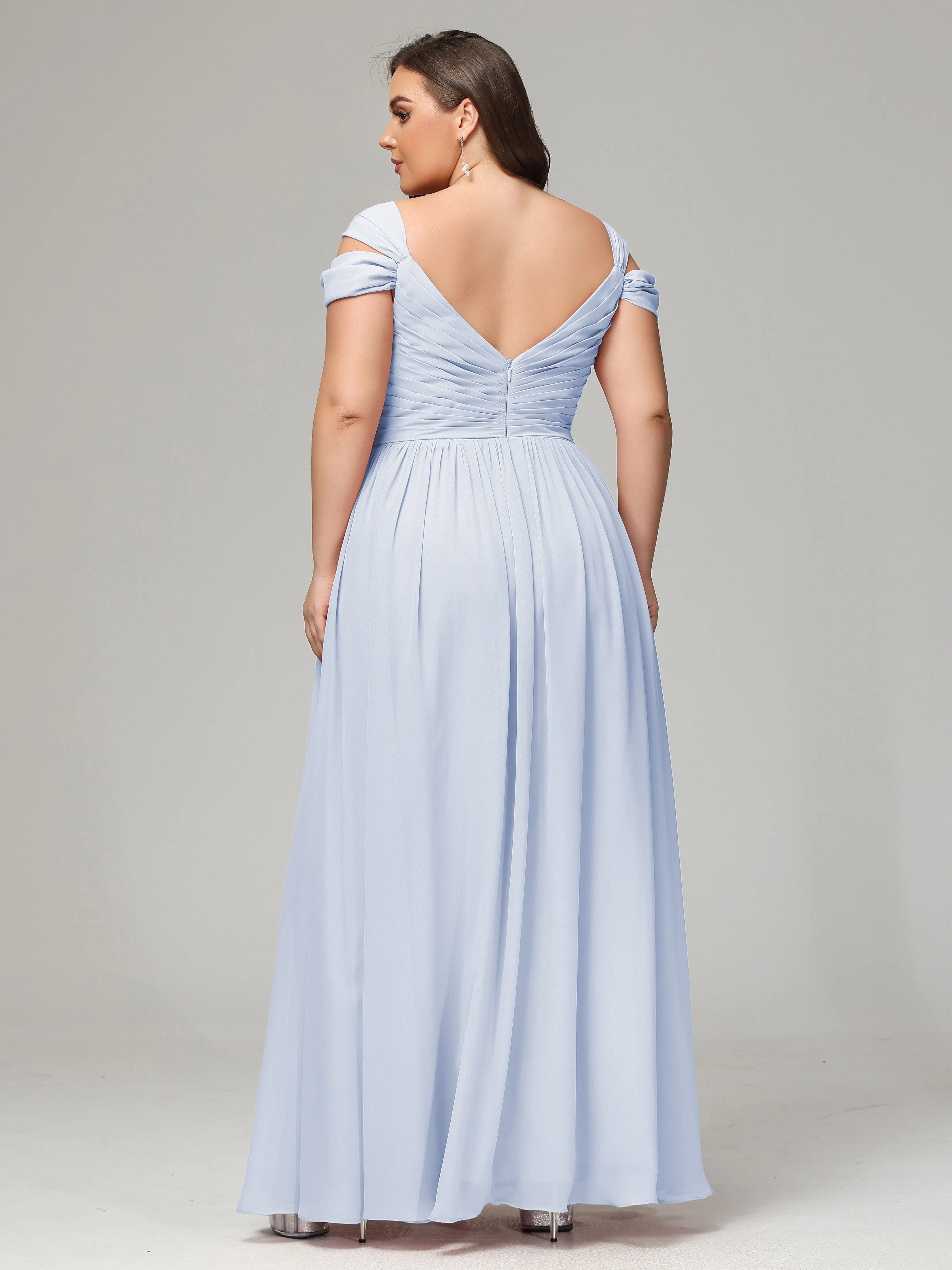 Cap Sleeves Chiffon Plus Size Bridesmaid Dresses With Split