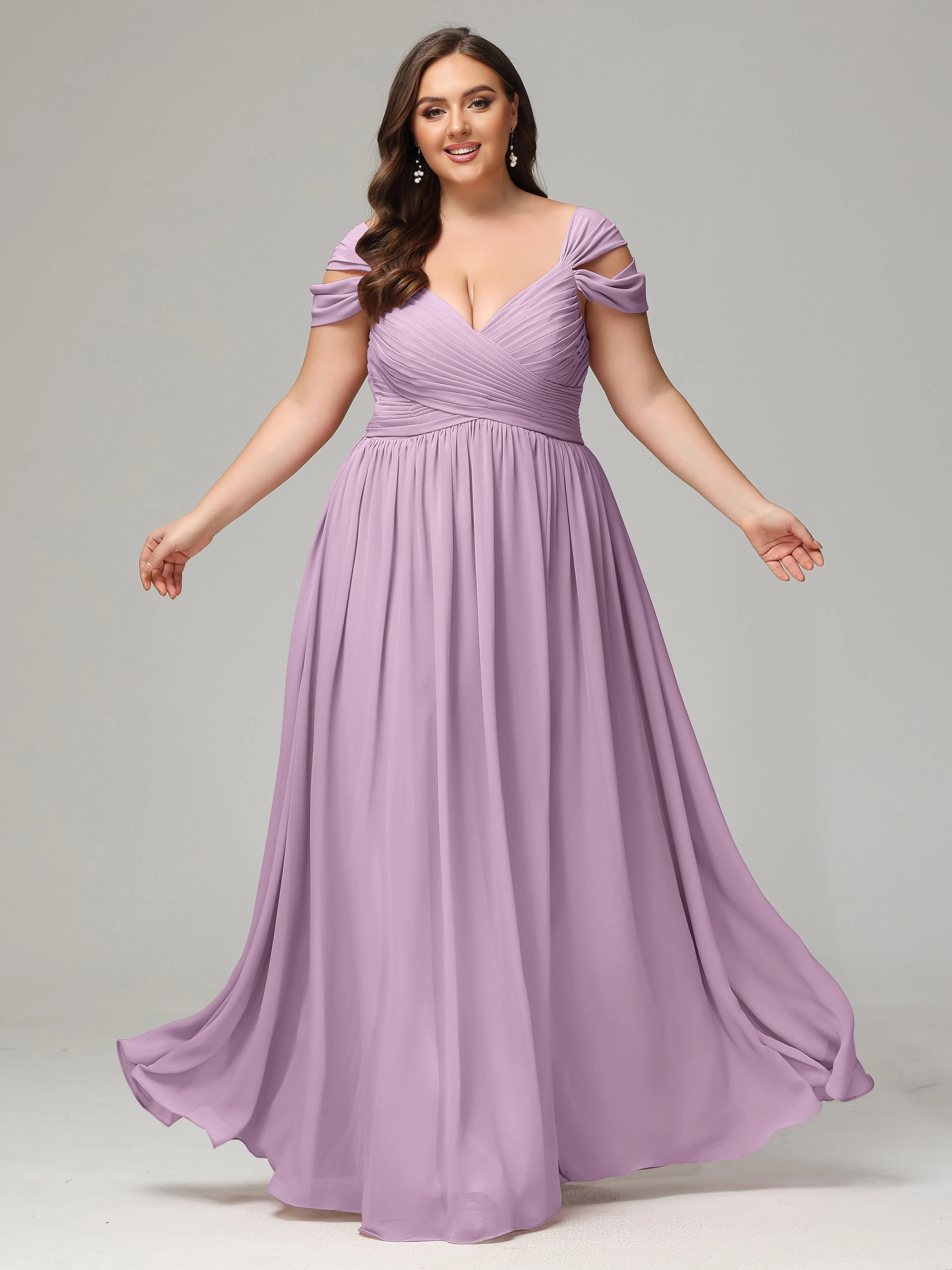 Cap Sleeves Chiffon Plus Size Bridesmaid Dresses With Split