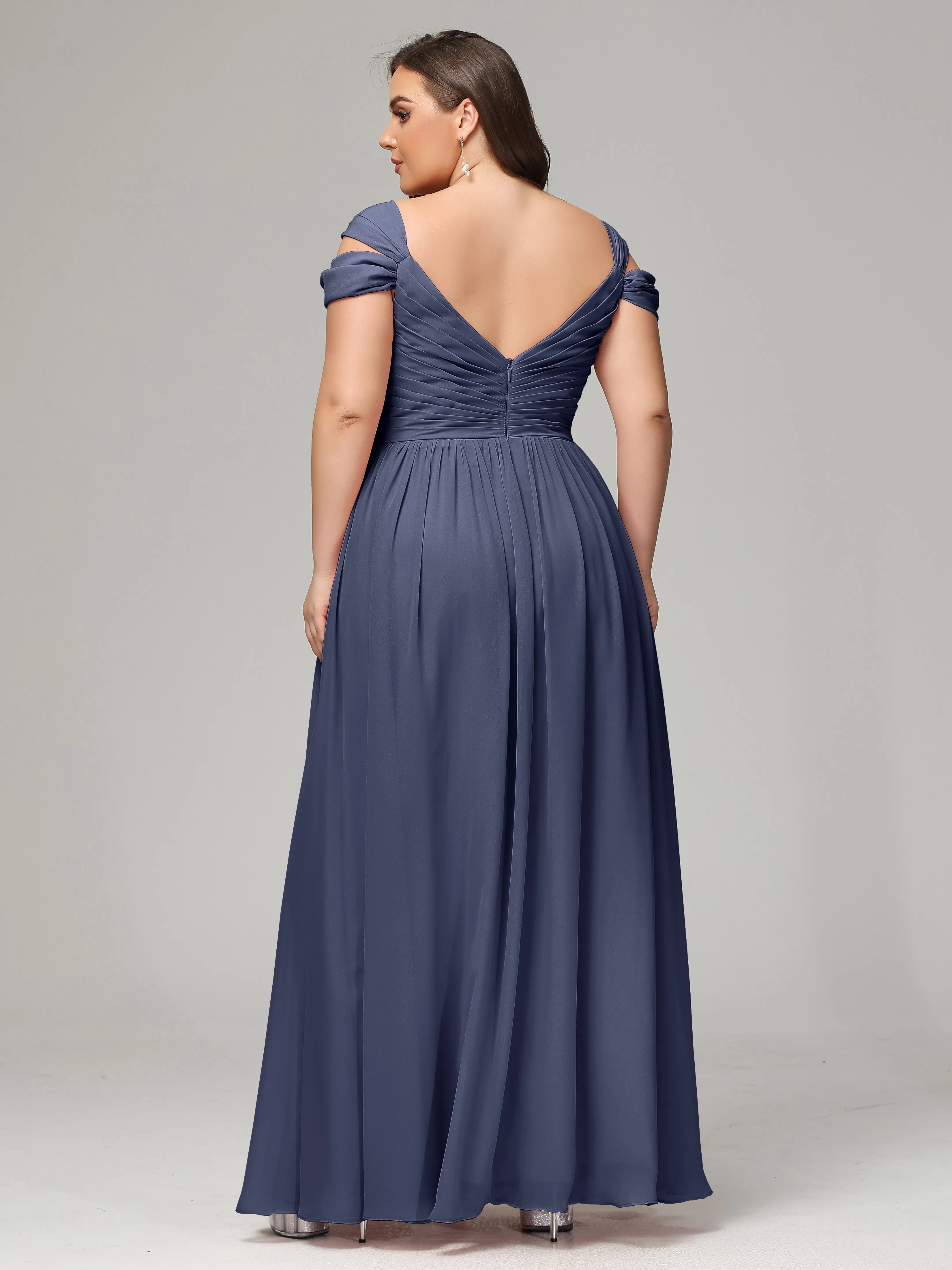 Cap Sleeves Chiffon Plus Size Bridesmaid Dresses With Split