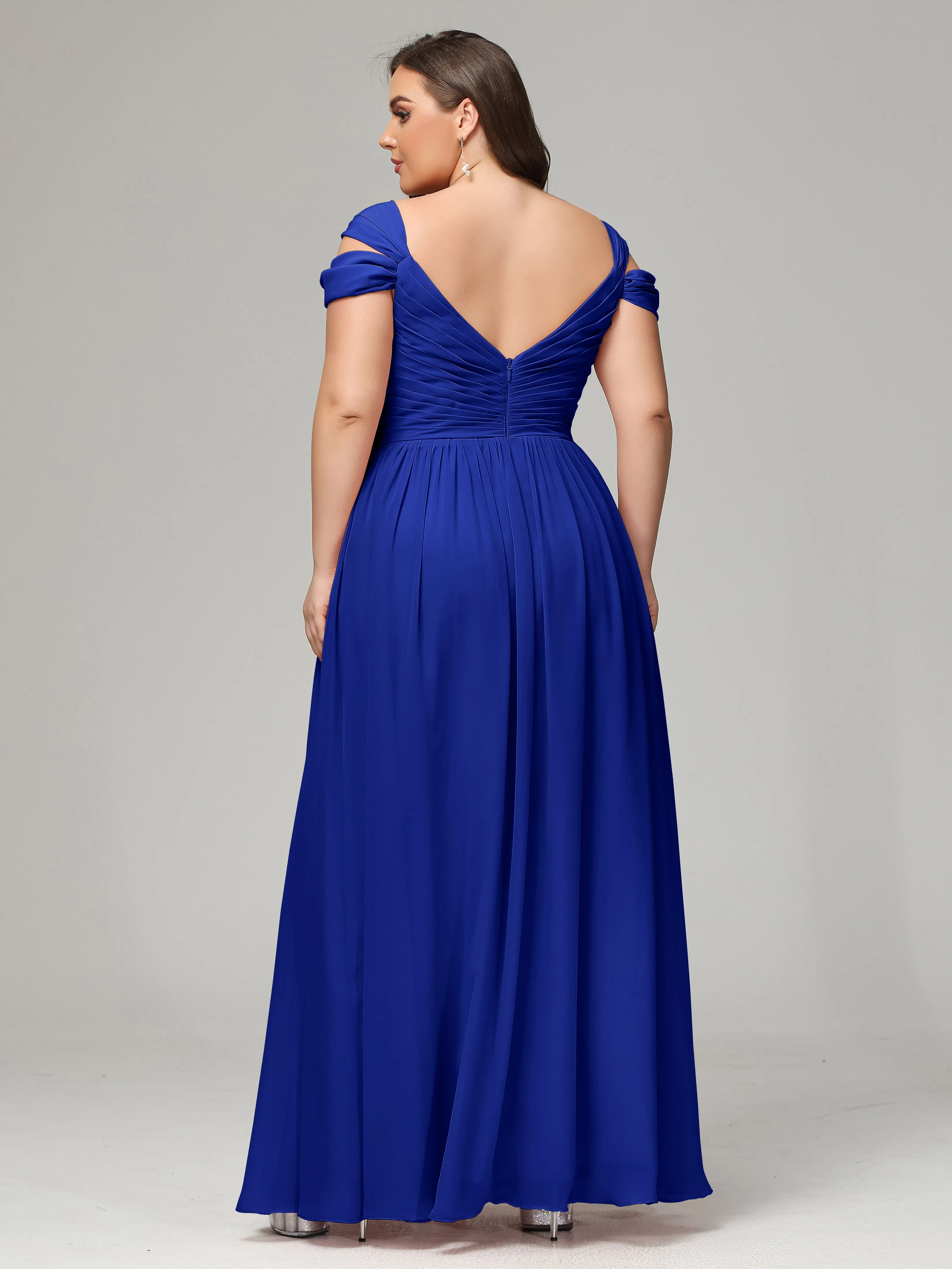 Cap Sleeves Chiffon Plus Size Bridesmaid Dresses With Split