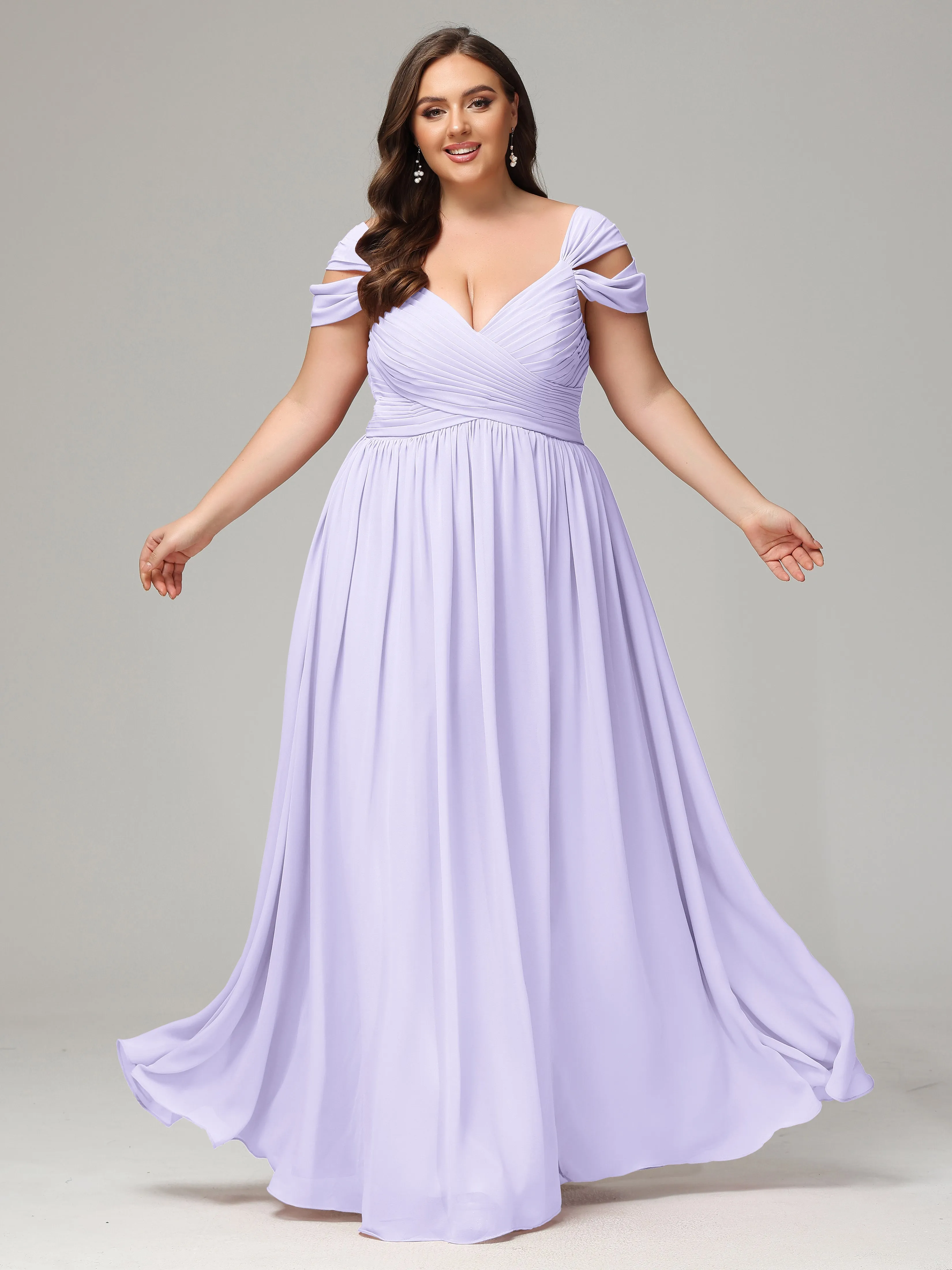 Cap Sleeves Chiffon Plus Size Bridesmaid Dresses With Split