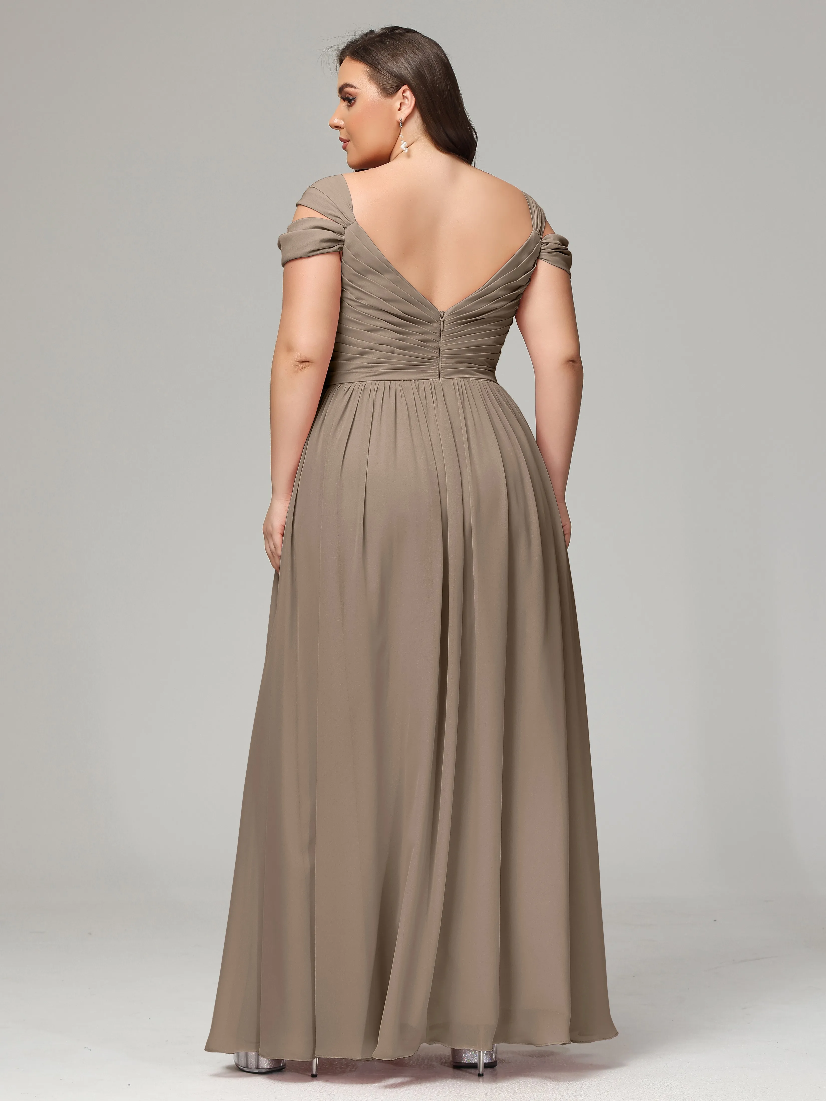 Cap Sleeves Chiffon Plus Size Bridesmaid Dresses With Split